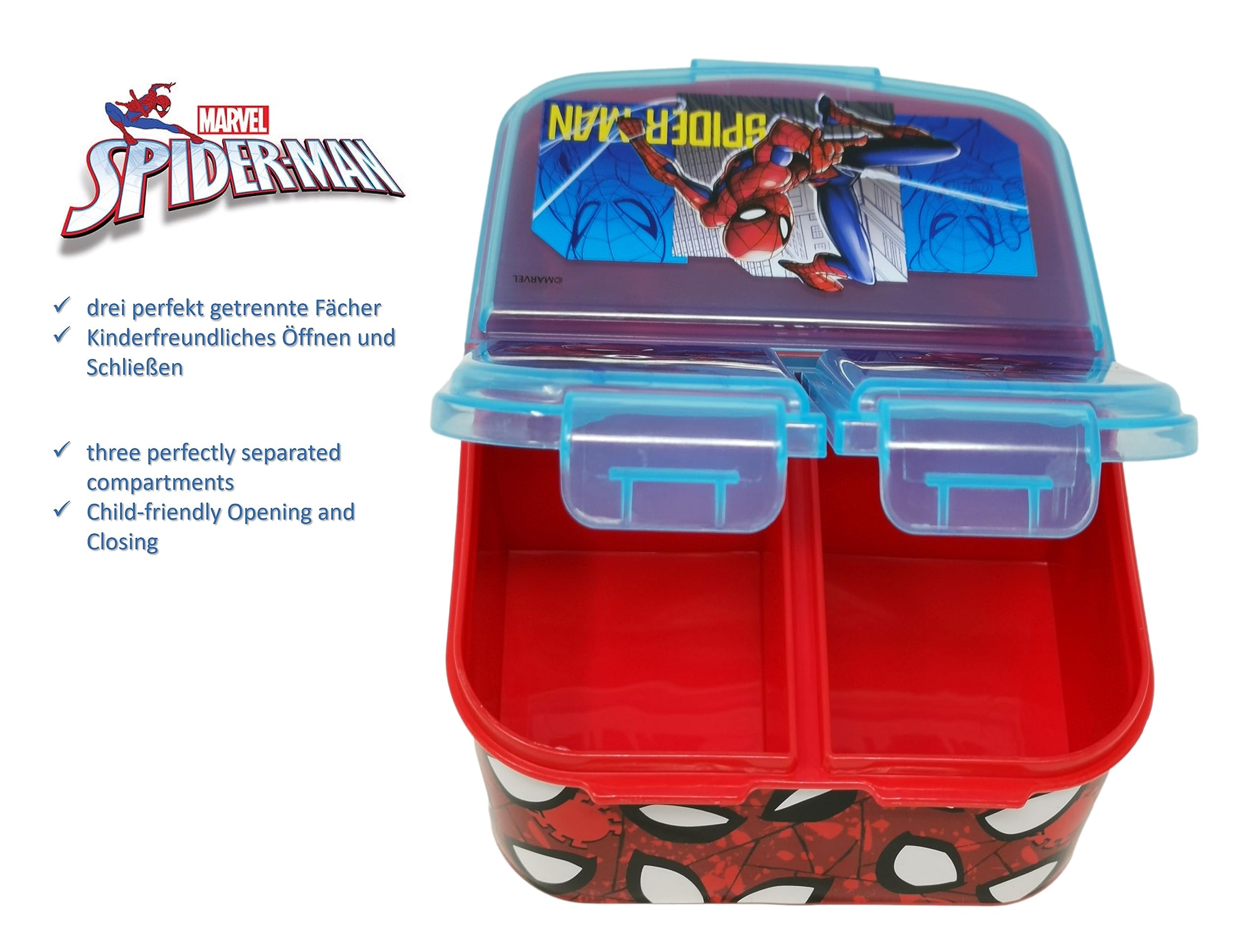 Theonoi Pojemnik na obiad dla dzieci, pojemnik na kanapki do przedszkola, śniadaniówka z tworzywa sztucznego z przegródkami, nie zawiera BPA (Spiderman AU)
