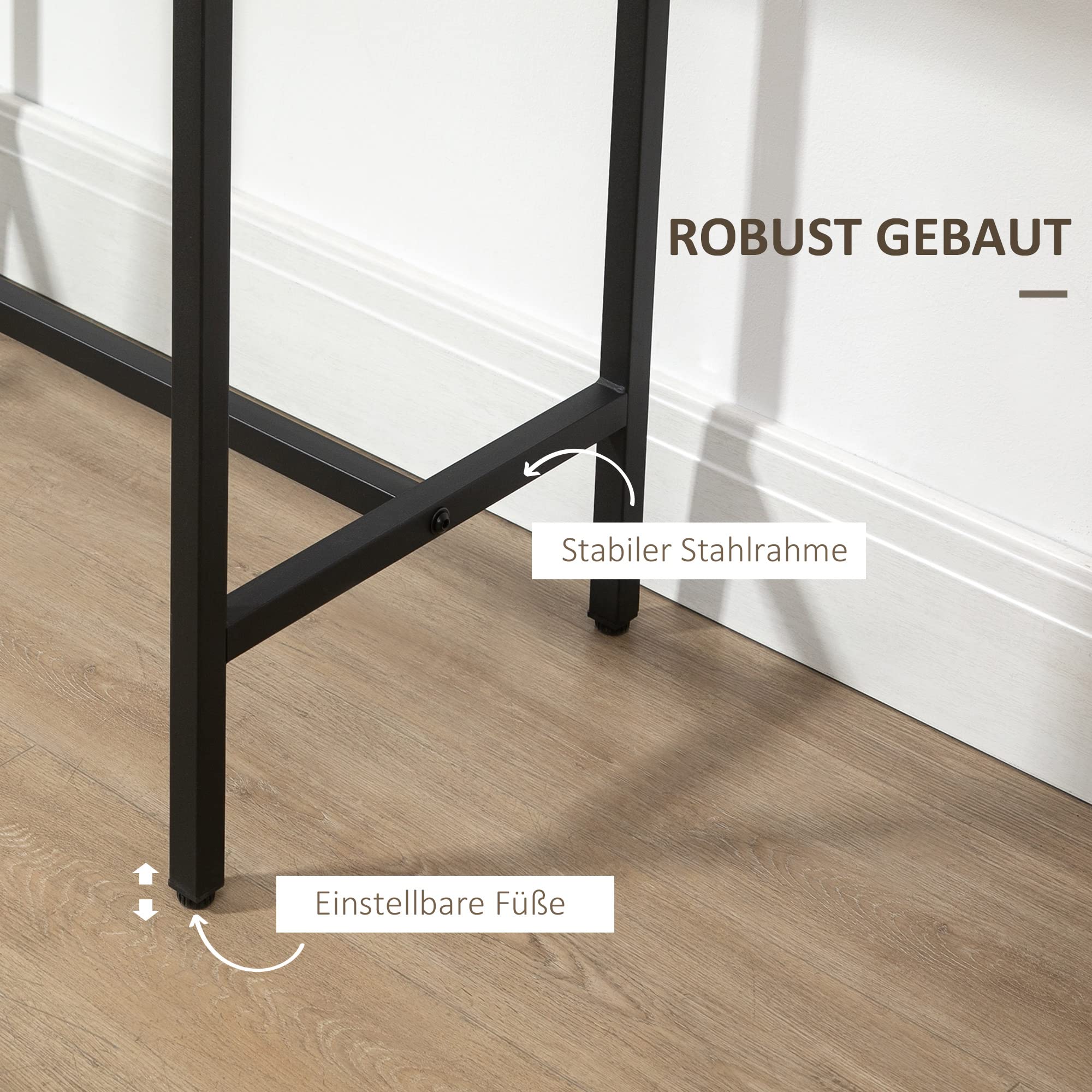 HOMCOM 3-teilig Esszimmergruppe Bartisch mit 2 Stühlen Essgruppe Esstisch Set Bartisch Set für Küche Esszimmer Bistro Industrie-Design Spanplatte Stahlrahmen Naturholz+Schwarz 80 x 50 x 85 cm