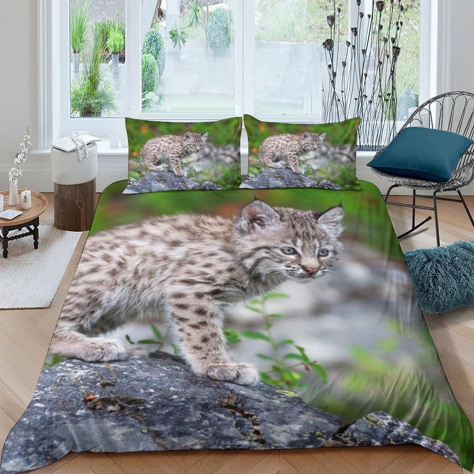 Ctjqhvkz Style-7 3D Printed Wild Lynx Fitted Sheet Microfiber Soft Animal Forest Bed Cover For Bedroom Guest Room Decor Protection Single（135X200cm）