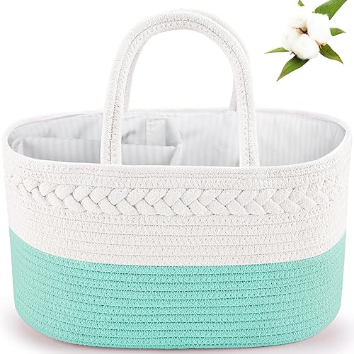 ABenkle Organizador de pañales para bebé, cesta de almacenamiento de guardería y organizador de coche para pañales, cesta de cuerda de algodón para