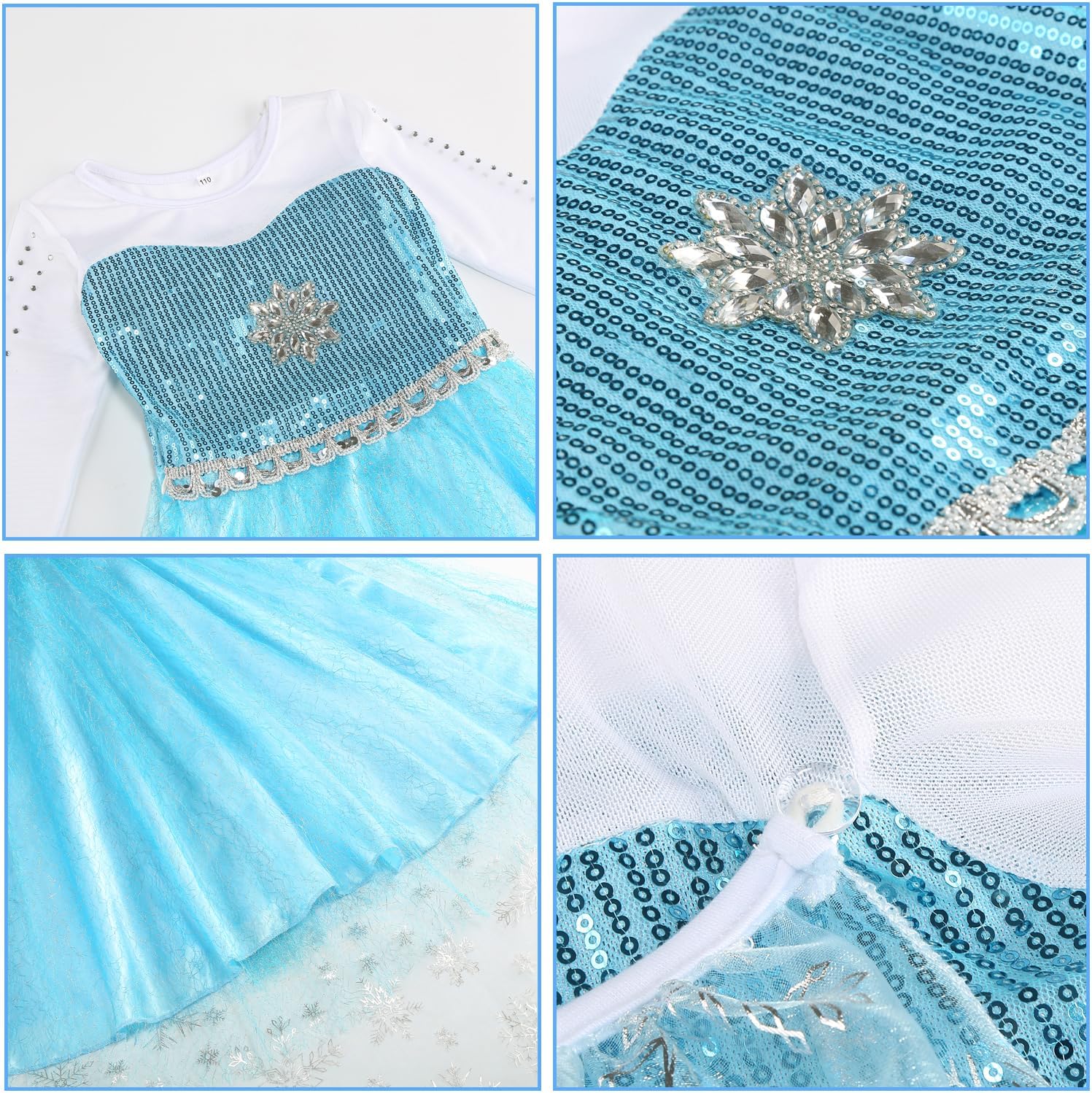 Princess Dress for Girls, Halloween Snow Cosplay Costume with Long Cape 3-10 Years Birthday Party Gloves Bag Crown - Image 3