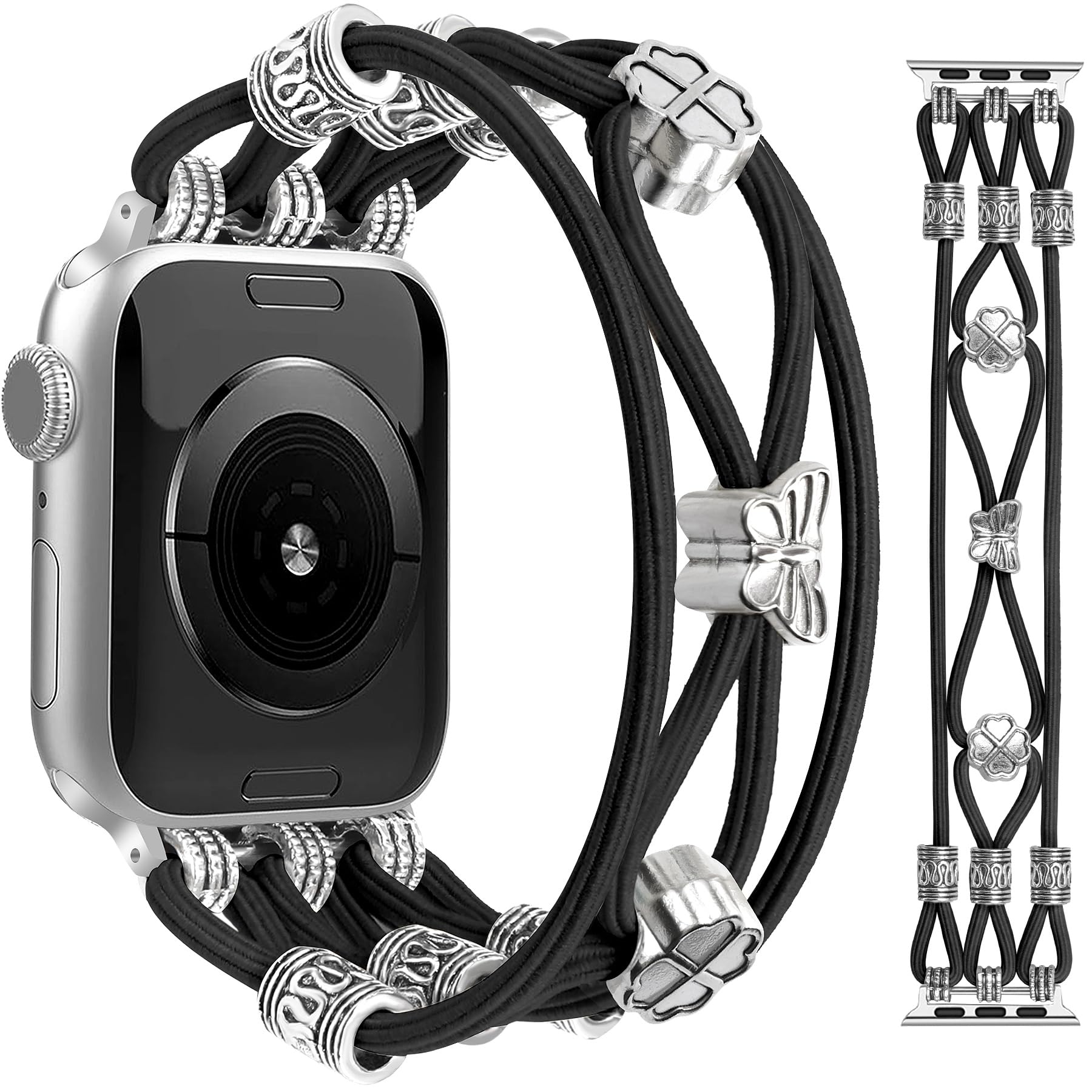 JR.DM Beaded Bracelet Women Compatible with Apple Watch Bands 40mm 45mm 44mm 41mm 38mm 42mm 46mm Boho Braided Stretchy Nylon Strap Dressy Fancy Elastic Band for iWatch Series 10/9/8/SE/7/6/5/4/3/2/1