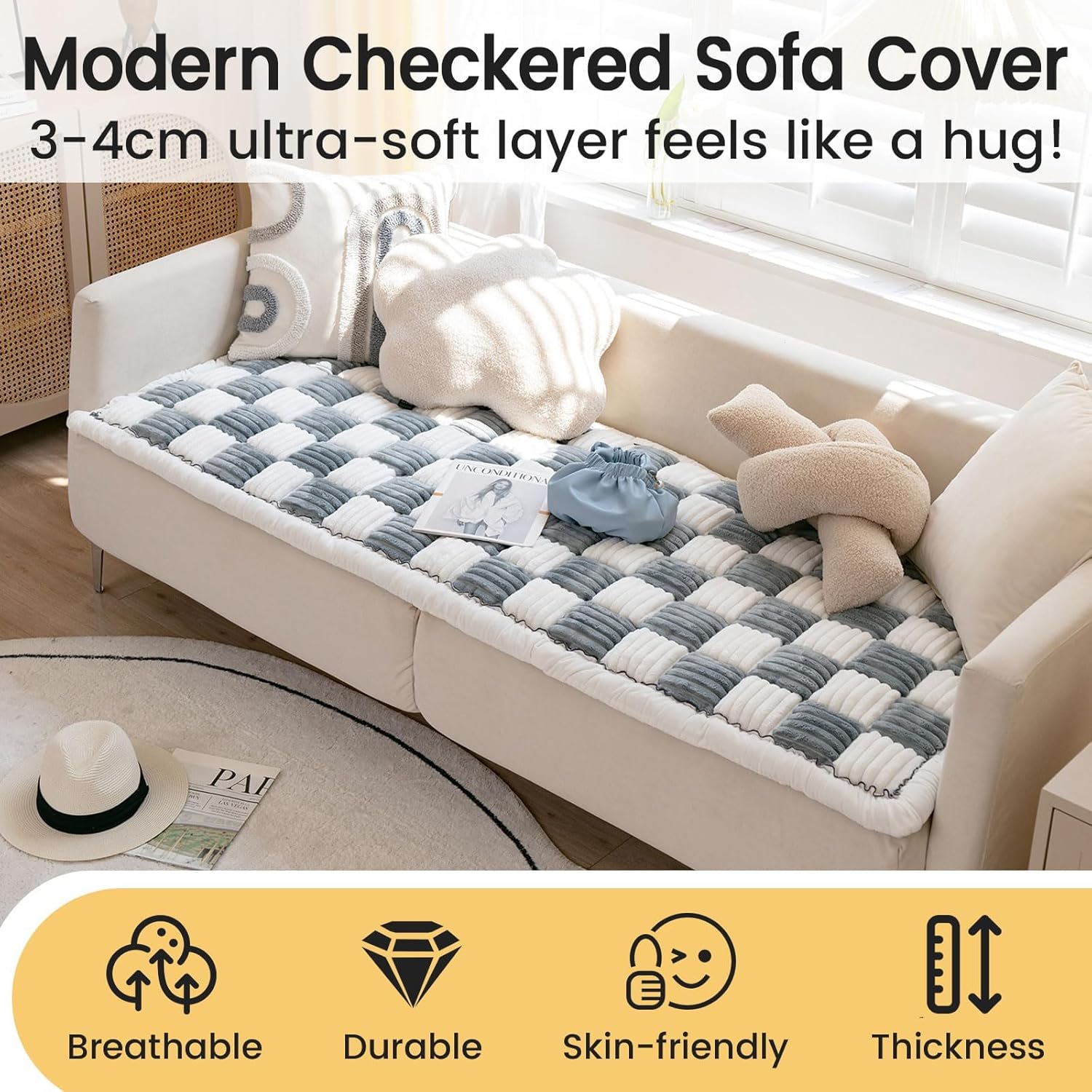 LiveGo Couch Cover for Dogs Washable, Sofa Cover Protector, Couch Covers for 3 Cushion Couch Sofa Pet Friendly, Soft, Non Slip (Cream Blue, 70x150 cm / 27.6x59.06 in)