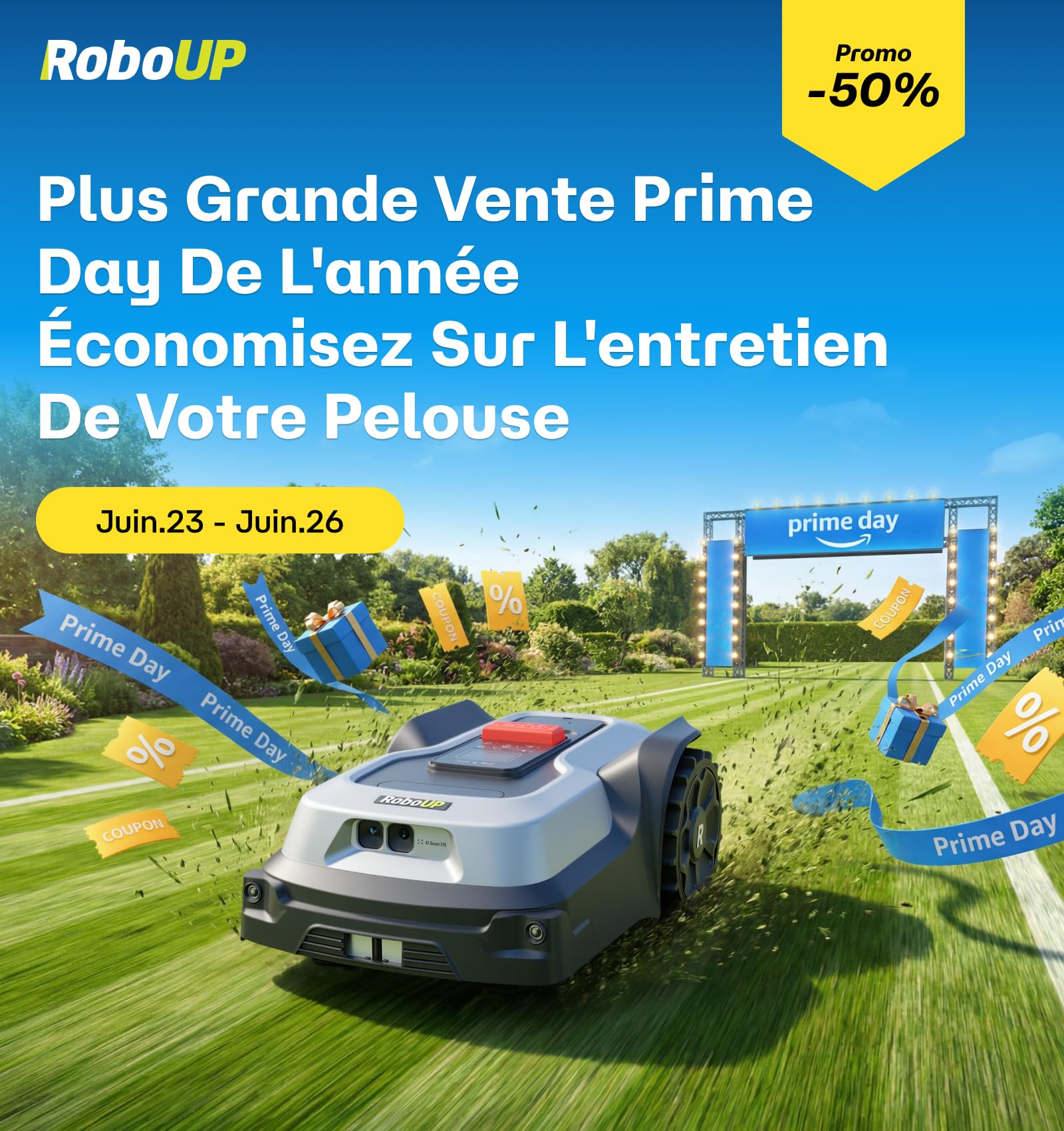 Robot Tondeuse sans Fil Périphérique T1200Pro pour 1500㎡, Robot Tondeuse avec Tonte Personnalisé via APP, Tonte Précise des Bordures, Pentes 24°, Tondeuse Automatique pour Cour Avant et Arrière