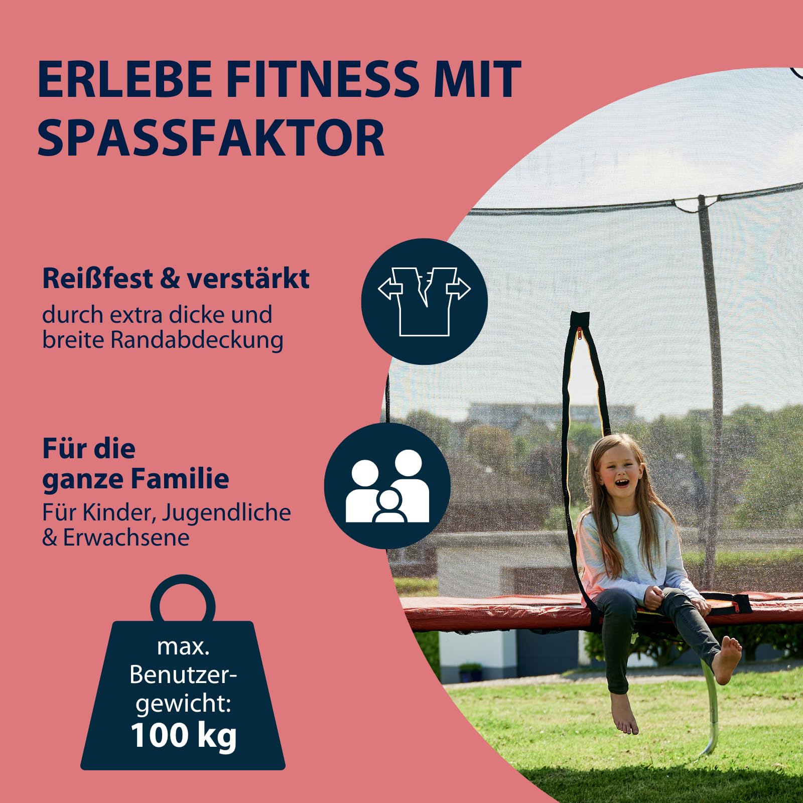 HUDORA Trampolin Fantastic in versch. Größen - Gartentrampolin mit Sicherheitsnetz - Sporttrampolin für bis zu 100kg - Familien-Trampolin mit extra breiter Randabdeckung für Kinder & Erwachsene