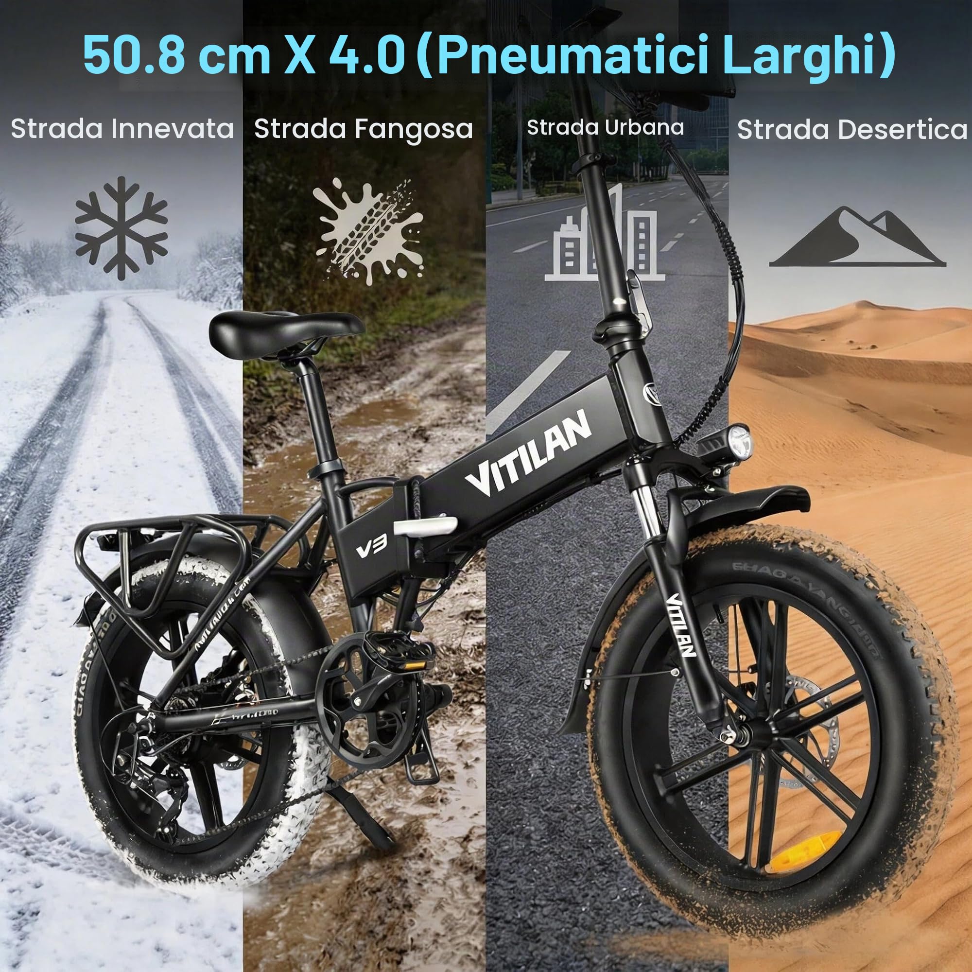Bici Elettrica Pieghevole per Adulti, Motore Potente, 20"×4.0" Fat Tire, 48V Batteria, 7 Velocità, Autonomia 40-110km, Bicicletta Elettrica per Spostamenti urbani, Avventure All'aria Aperta