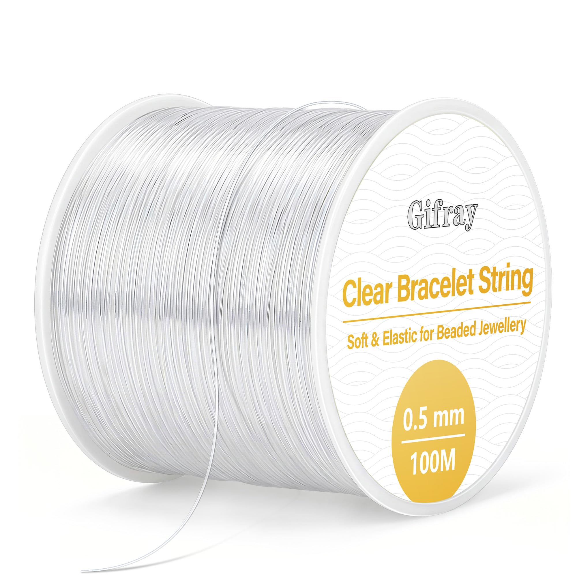 Gifray Clear 0.5Mm Elastic String For Bracelet Making, Crystal Elastic Cord With Beading Needle - Strong & Durable Beading Thread For Diy Jewelry, Necklaces, Friendship Bracelets, Kandi String (100M)