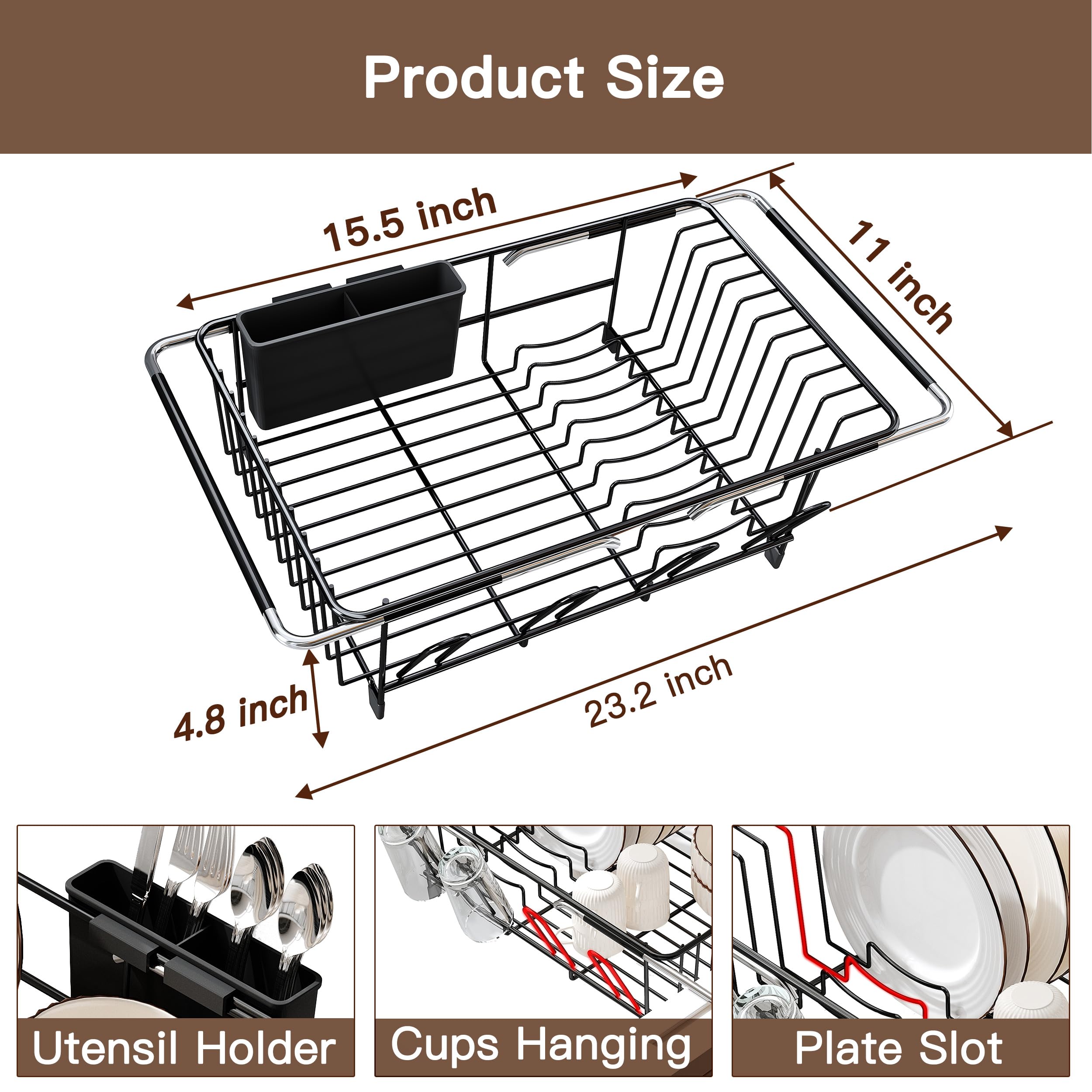 Snapklik.com : Over The Sink Expandable Dish Drainer Drying Rack In ...