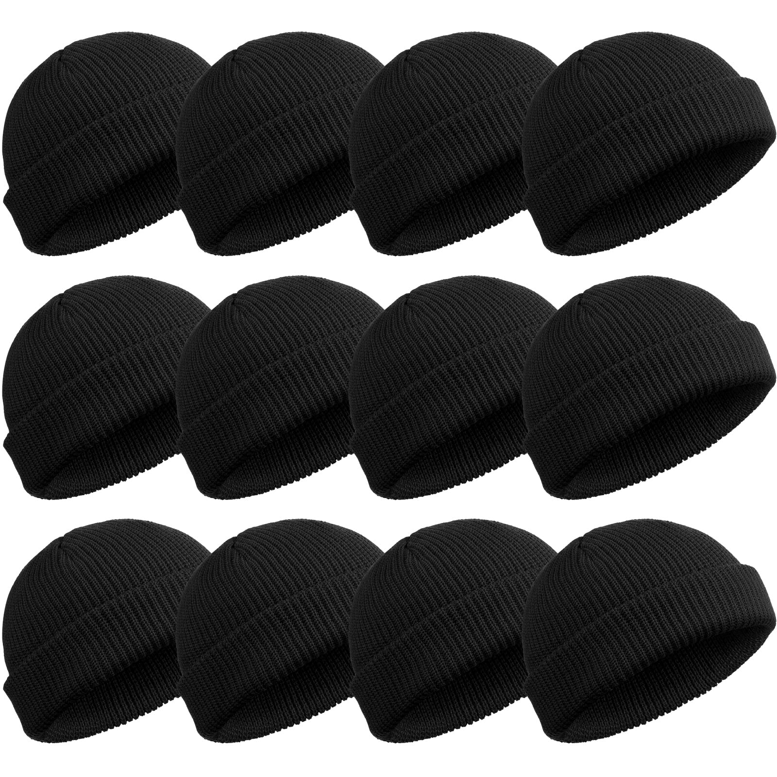 Geyoga12 Pieces Trawler Beanie Hats Knit Cuff Beanie Roll-Up Edge Skull Cap Fisherman Beanie for Men Women