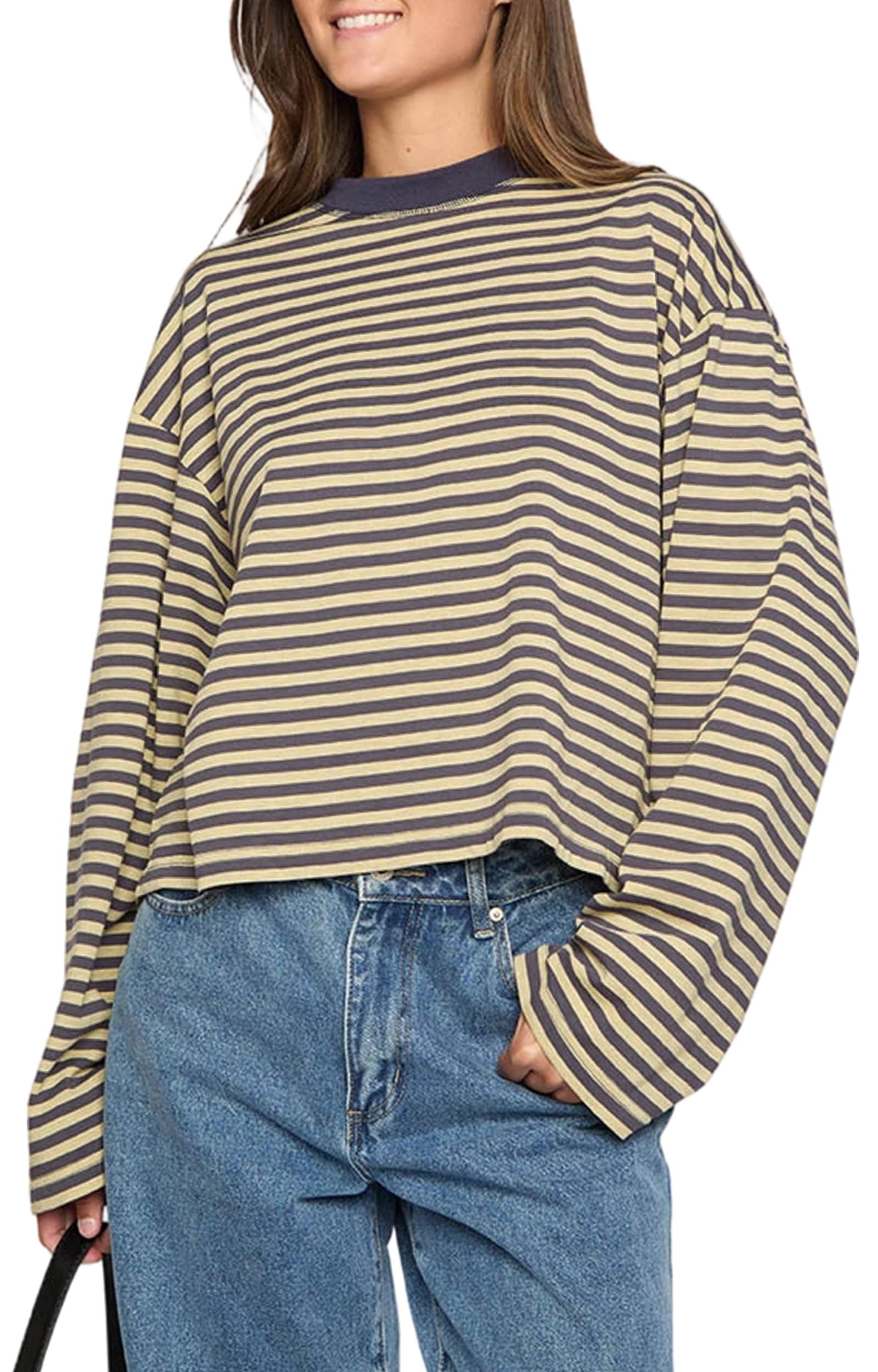 Sudadera Oversize de Mujer con Cuello Redondo a Rayas Manga Larga Estilo Y2K Ropa Informal para Salir — view 7