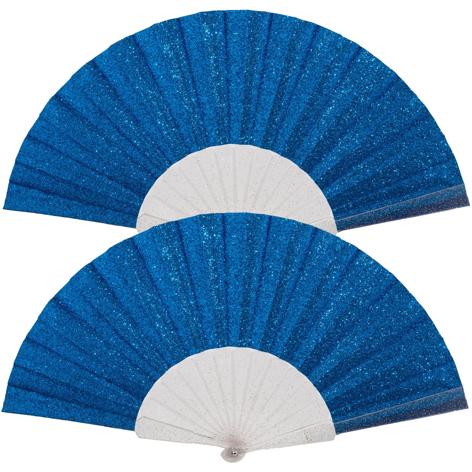 Photo 1 of 2 Pack Glitter Women Handheld Fan with Shining Transparent Fan Rib – Ideal for Wedding, Church, Festival, Dance, Party Prom, Club, and EDM Accessories, Royal Blue