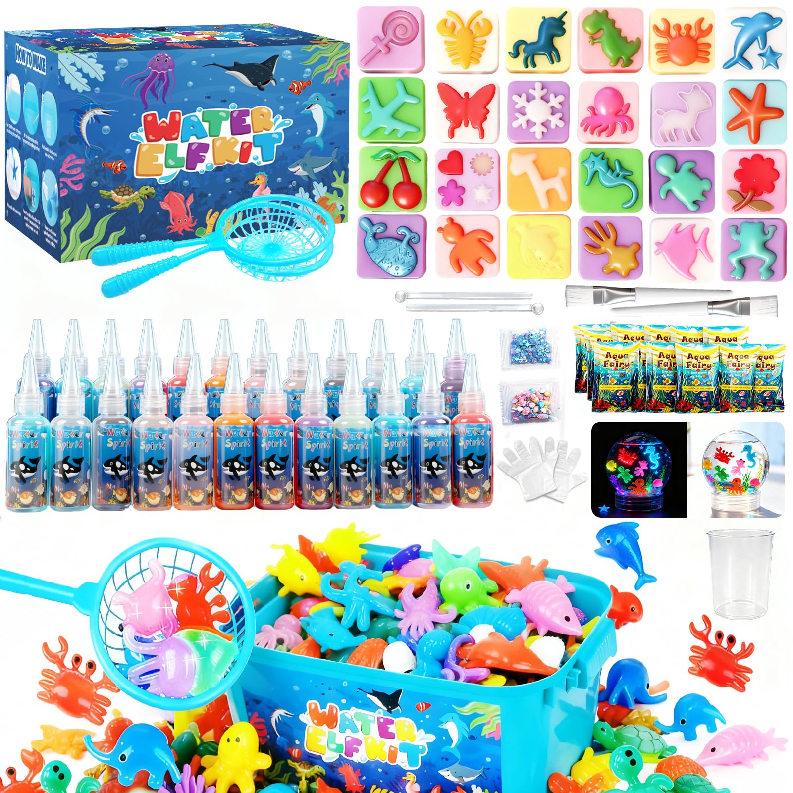 SACBRZZ Magic Water Elf,71 PCS Kit Gel Acqua Bambini,Magic Water Creativo Acqua Gel Set,24 Flaconi Di Gels Colorato E 24 Formine,Attivita Creative Bambino DIY Giocattolo Fatto Regalo per Bambini 3+