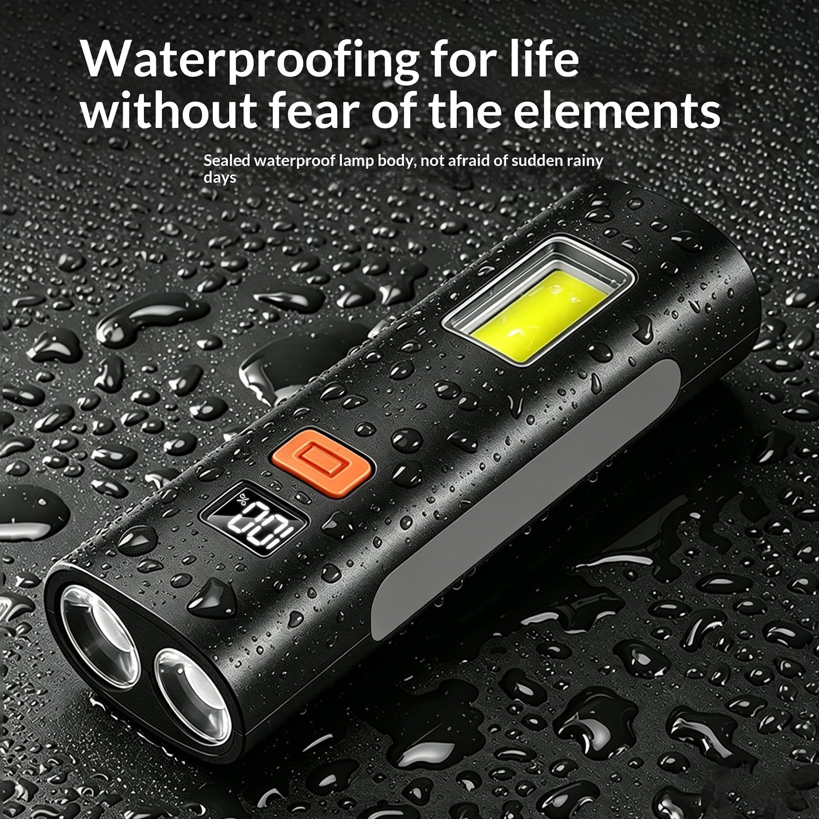 ABS 500LM Phare de vélo Type-C, Lampe latérale COB | EcoGleam ABS 500LM phare de vélo type-C, lampe latérale COB, 6 modes, écran numérique, USB-C