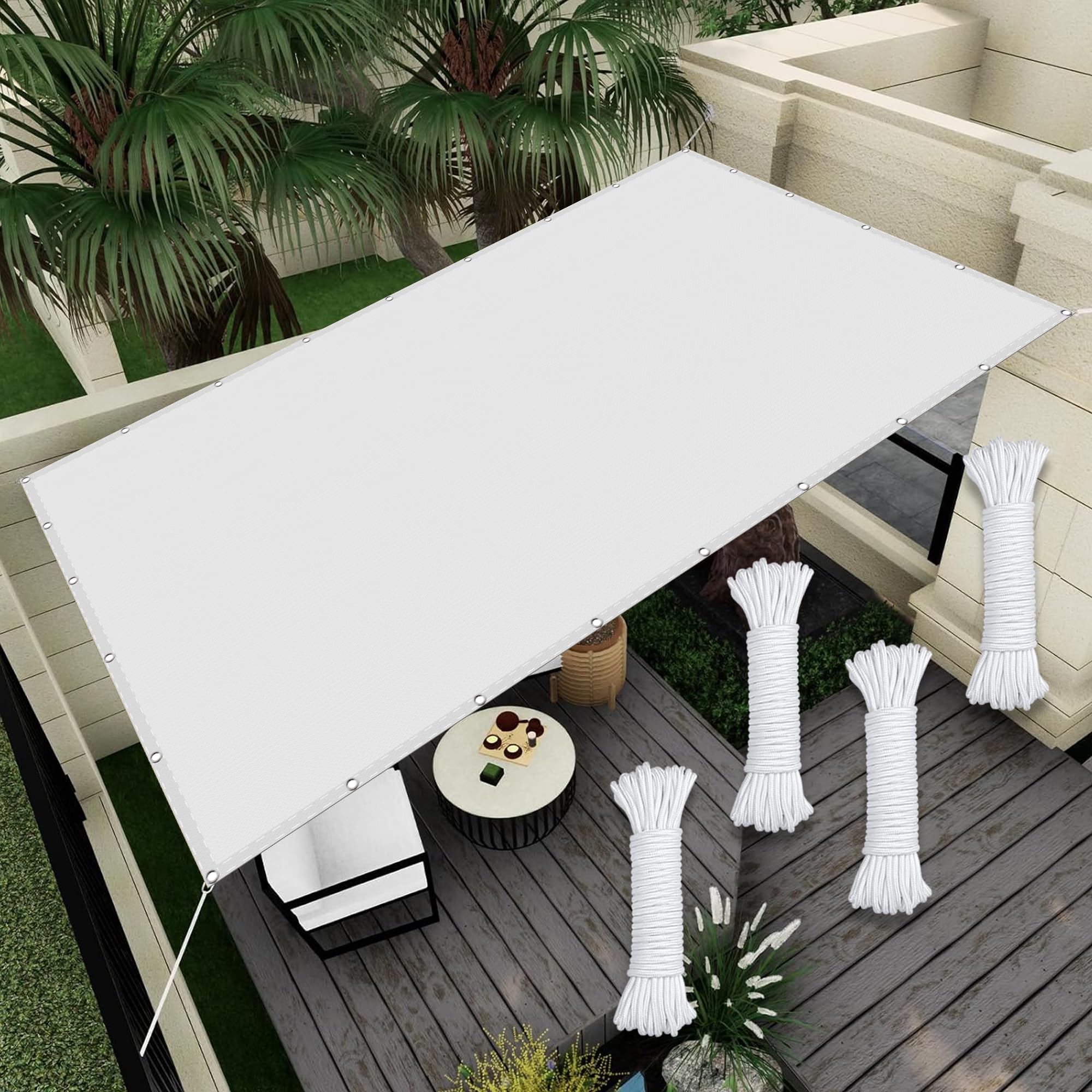 Toile pergola 3.4 x 7.5 m pour ombrager le patio et les fleurs du jardin