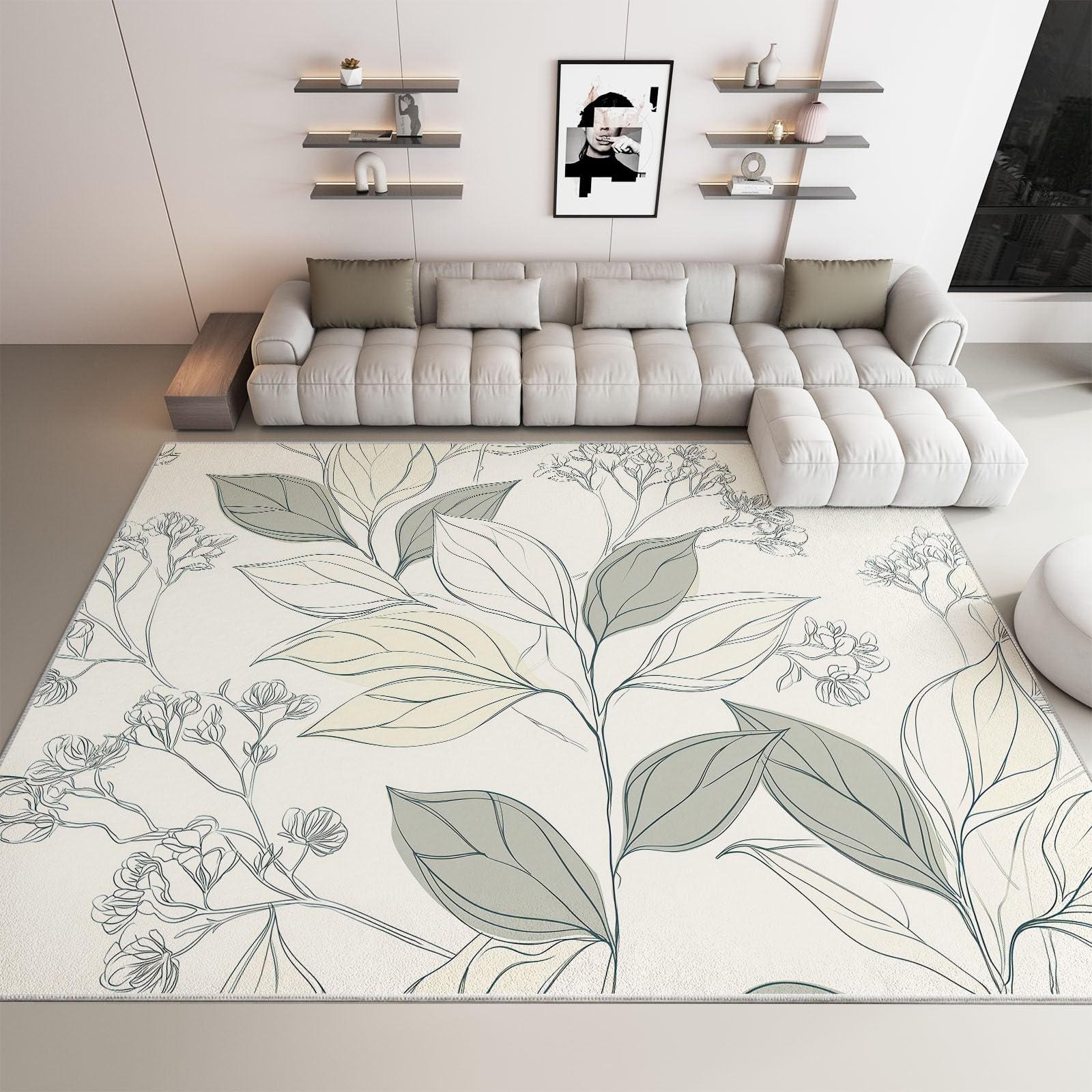 Carpet art linéaire botanique minimaliste 60x90 cm pour salle à manger
