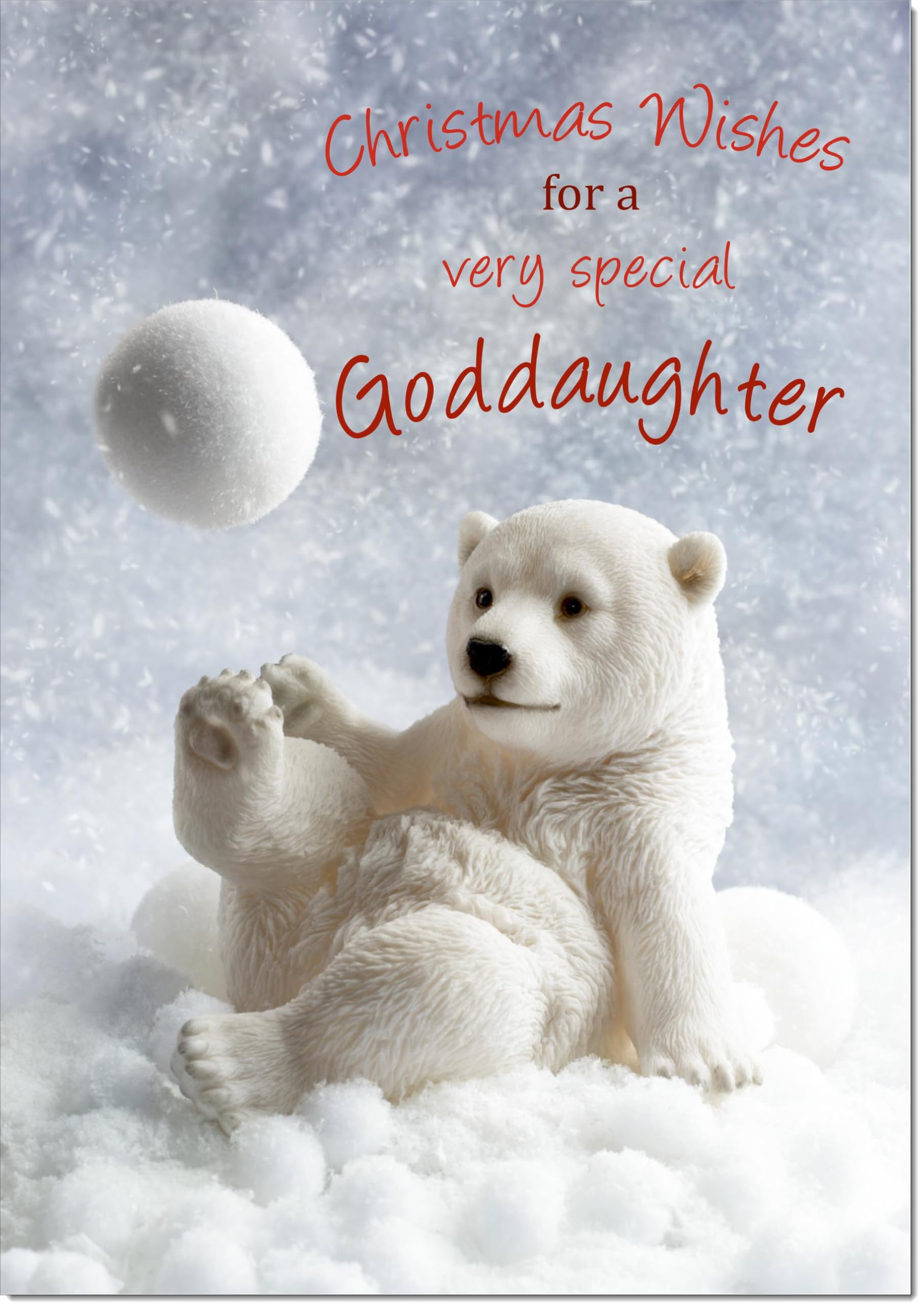 doodlecards Goddaughter Christmas Card Polar Bear and Snowball Large A4 Size Christmas Card for Goddaughter with Plain Envelope