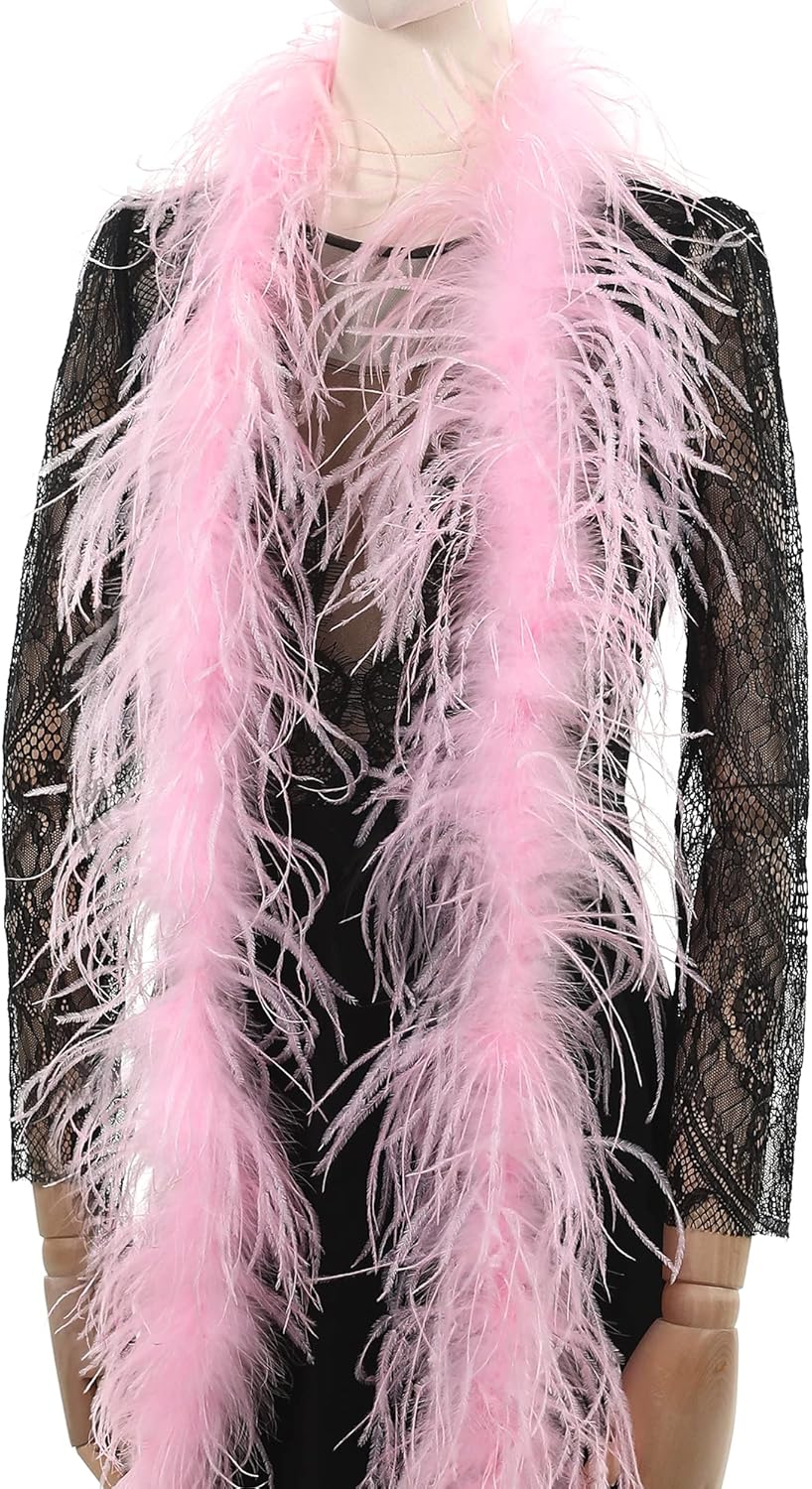 Soarer Pink Ostrich Feather Boa - 2Yards 1Ply Long Boas for Party,Home Decor,DIY Craft Sewing(Light Pink)