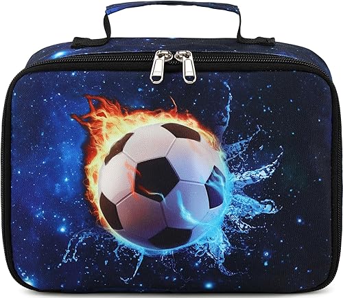 Miniatura 4 de Fiambrera de fútbol para niños y niñas, bolsa de almuerzo aislada, reutilizable, kit de bolsa de almuerzo para viajes escolares