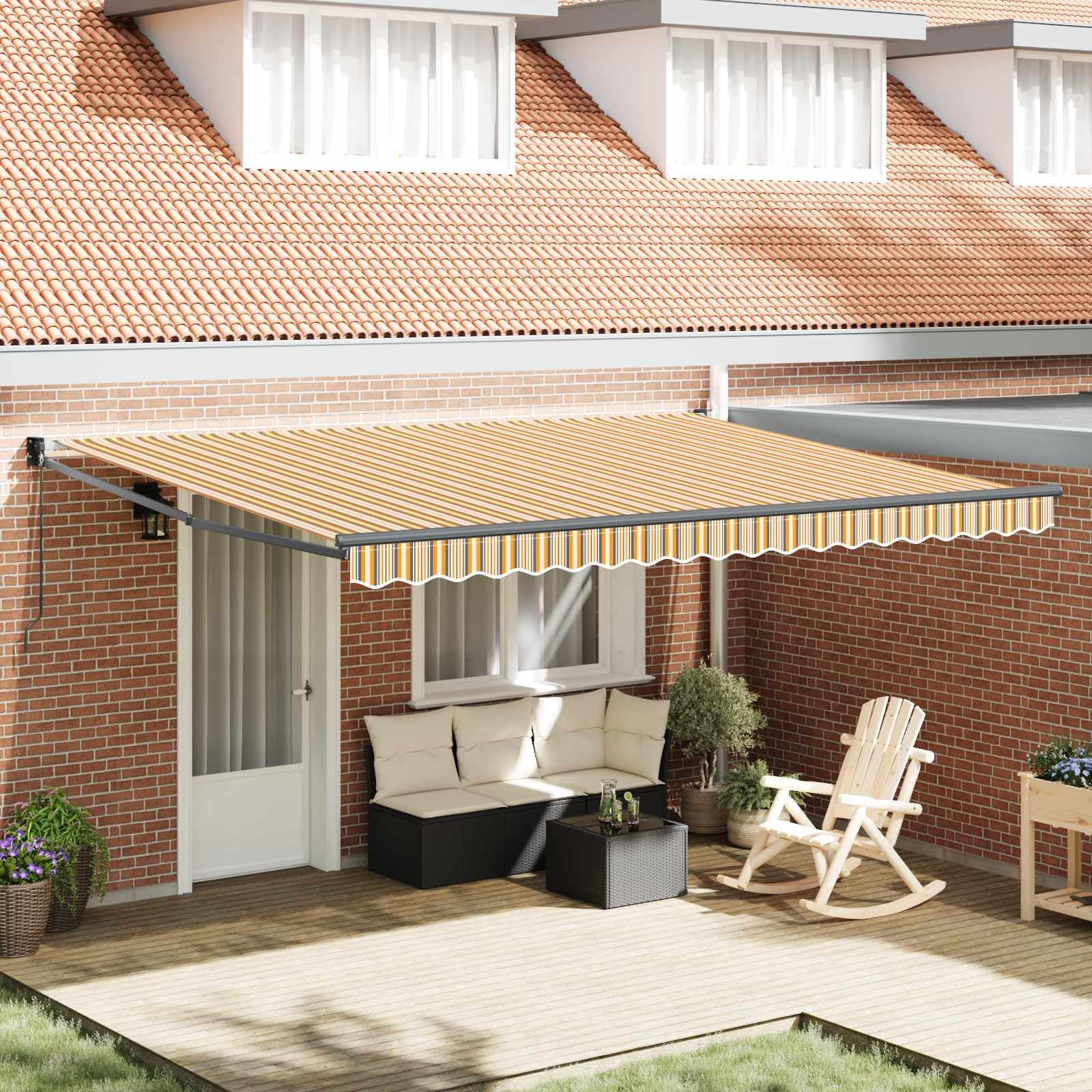 Auvent rétractable manuel 450 x 300 cm pour protéger la terrasse du soleil