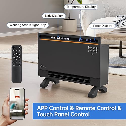 Miniatura 9 de Calentador de espacio eléctrico, calentador para uso en interiores, modos de calefacción duales, oscilación de 120  de ancho, altavoz Bluetooth con