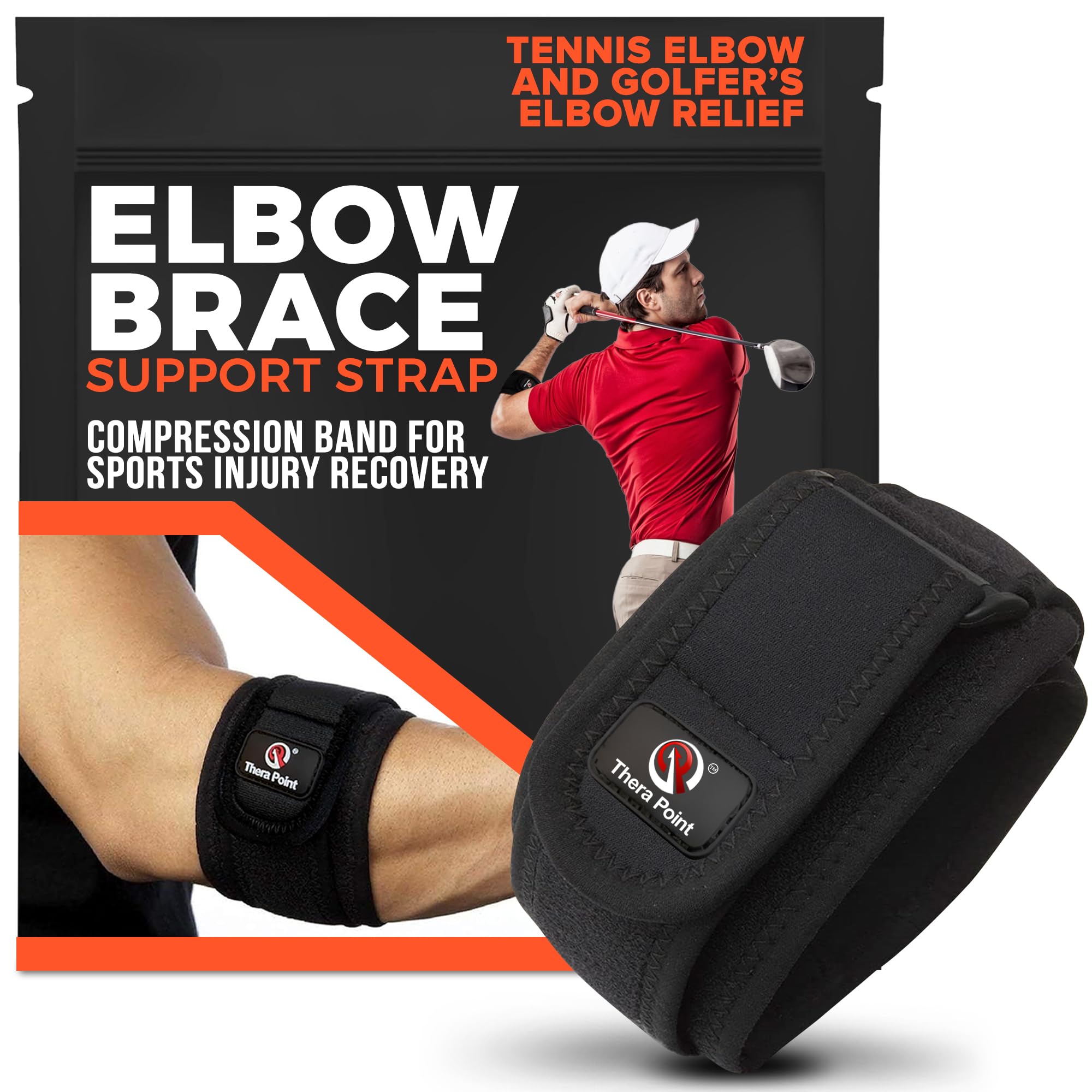 Para gimnasia punto pressure-point codo correa/muñequera para tendinitis, codo de tenista y golfistas codo 7.21E+11, S/M, Negro, 1
