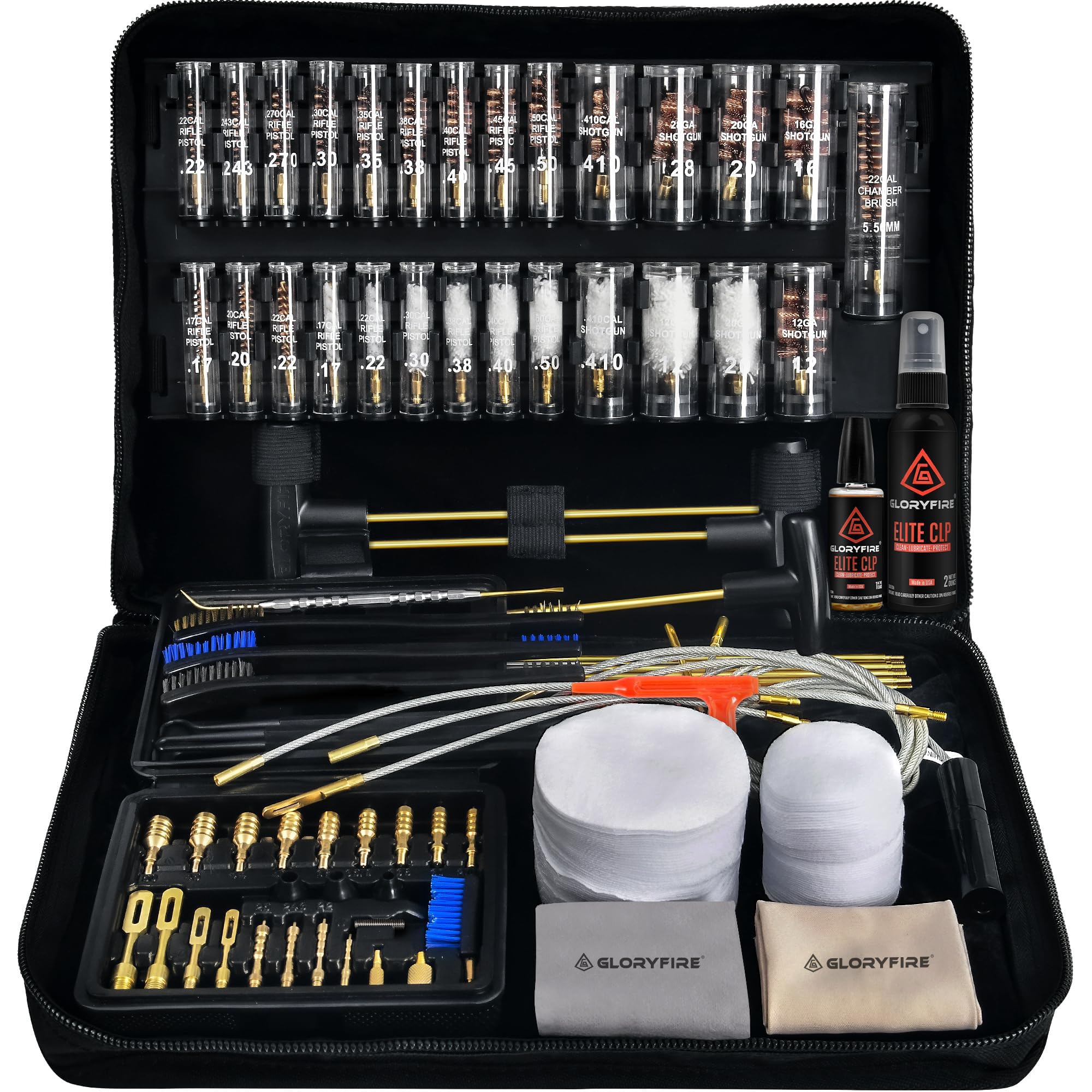 GLORYFIRE Gun Cleaning Kit Rifle Handgun Shotgun Pistol Cleaning Kit for All Guns with High-end Brass Brushes, Mops, Jags, Reinforced, Lengthened Rods and Gun Cleaning Snake&Ropes