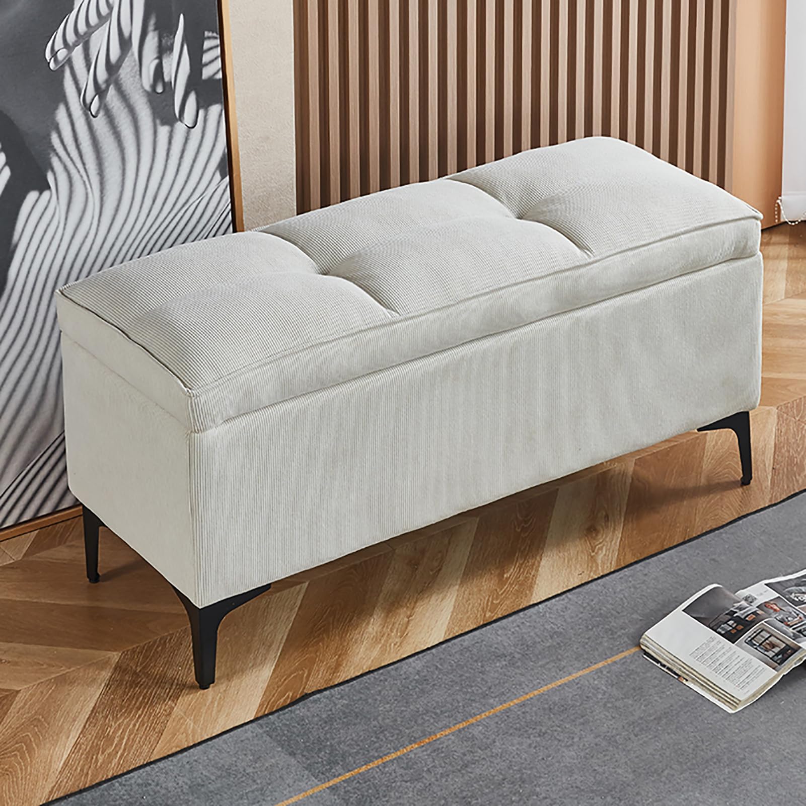Pouf de rangement en velours pour cacher le désordre de l'entrée et s'asseoir confortablement