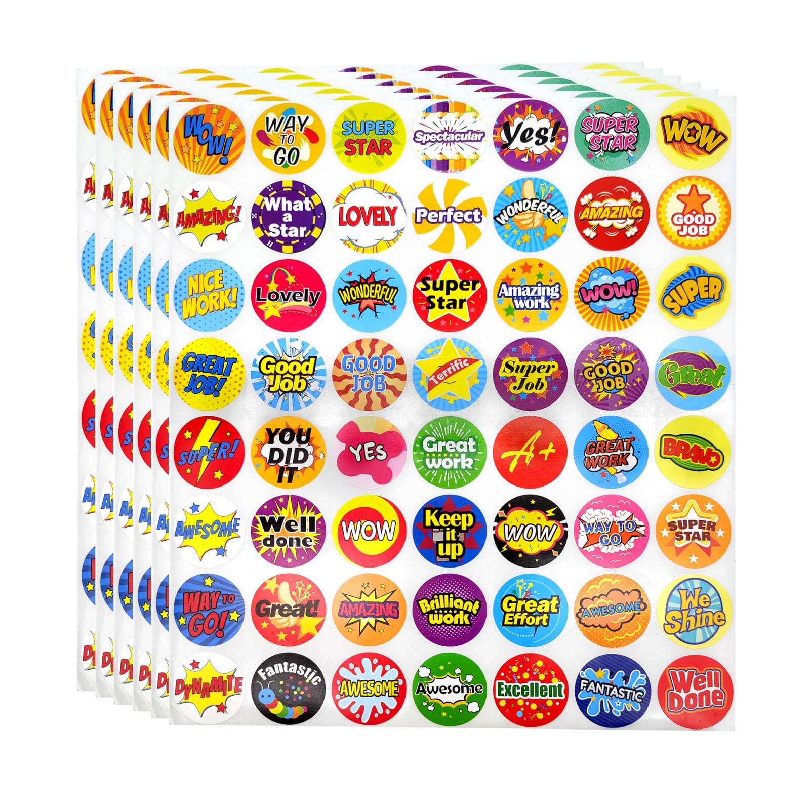 Peslogy 336pcs Reward Self-Adhesive Motivational Stickers with 56 Designs 2.5cm School Teacher Stickers for Children Teacher Supplies for Classroom Student Kids
