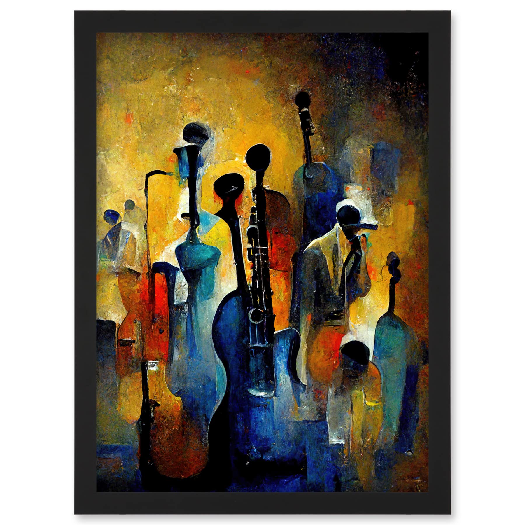 Doppelganger33 Ltd Framed Black A3 Abstract Jazz Orchestra Rhythm & Blues Music Oil Artwork Framed A3 Wall Art Print