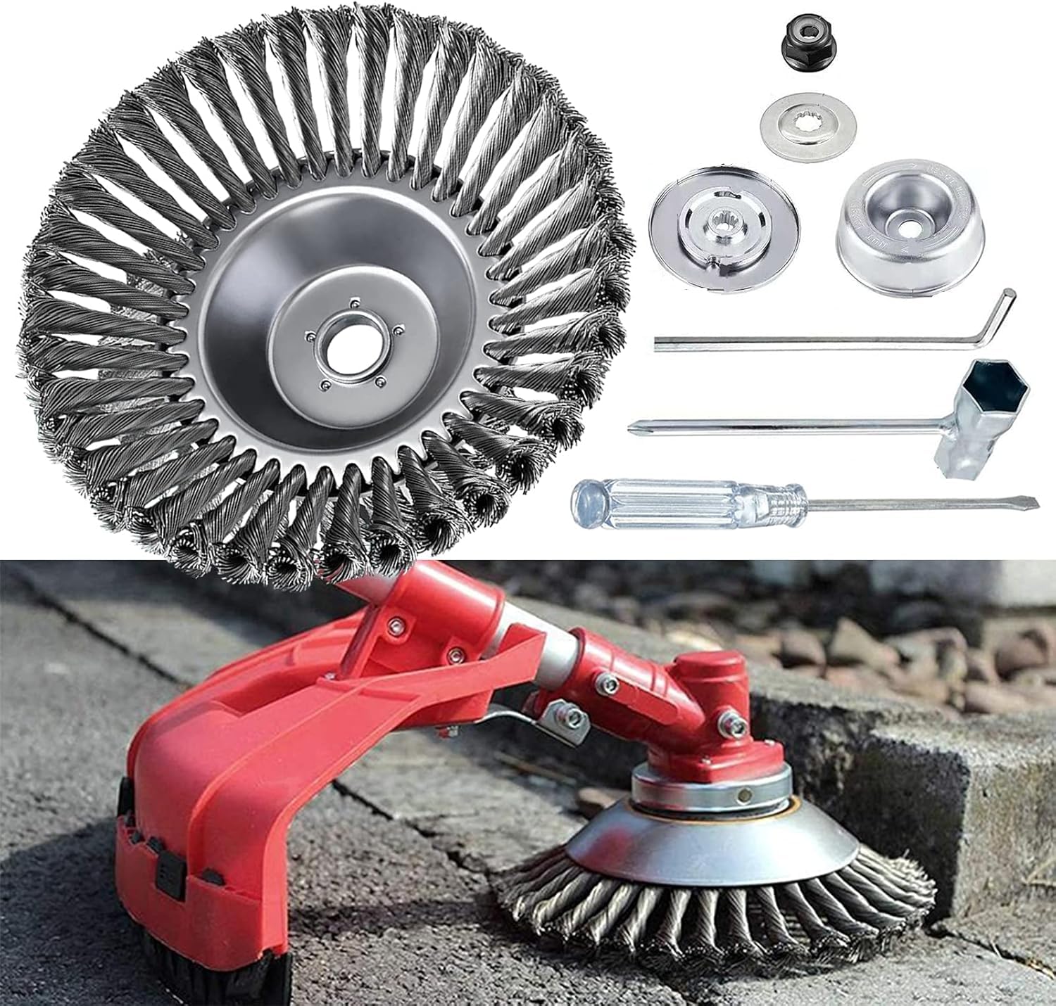 Testina Tagliaerba A 8 Fili, Spazzola per Tosaerba da Giardino, Testina per Decespugliatore Universale, Testina per Decespugliatore A Filo con Kit Adattatore, per Tagliabordi da Gi, 7 Accessories
