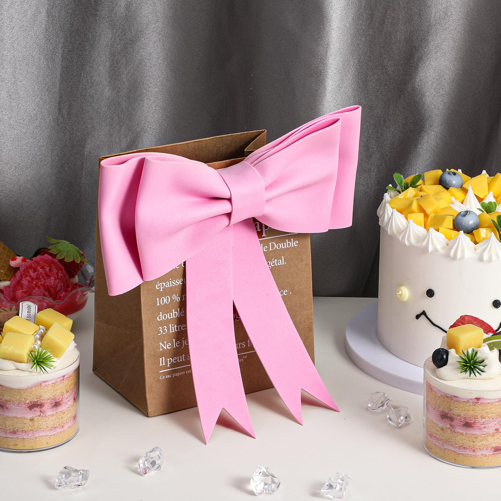 2 PCS Cake Bows Pink Bow Cupcake Toppers Bows for Cake Pink Bow Cakes Topper Bowknot Cupcakes Picks for Bachelorette Bridal Engagement Wedding Girl Baby Shower Theme Party Decor - Image 4