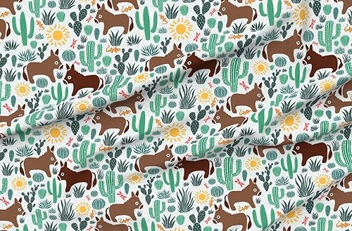 Spoonflower Tela - Life Country Animals Western Cactus Desert Farm Donkey estampado en tela de mezclilla por The Yard - Ropa de fondo para disponible en Yaxa El Salvador