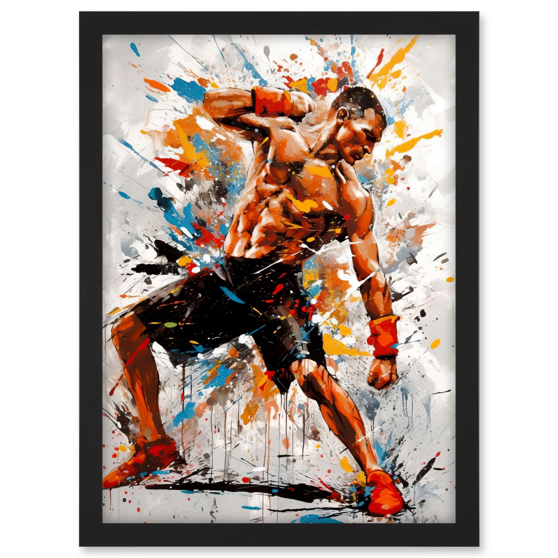 Artery8 Martial Arts Kickboxer Athlete Splat Paint Art Artwork Framed A3 Wall Art Print