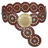 Western PU Leather Belts for Woman Concho Cowgirl Cowboy Disc Belt for Ladies Wide Boho Country Waist Belts for Dress