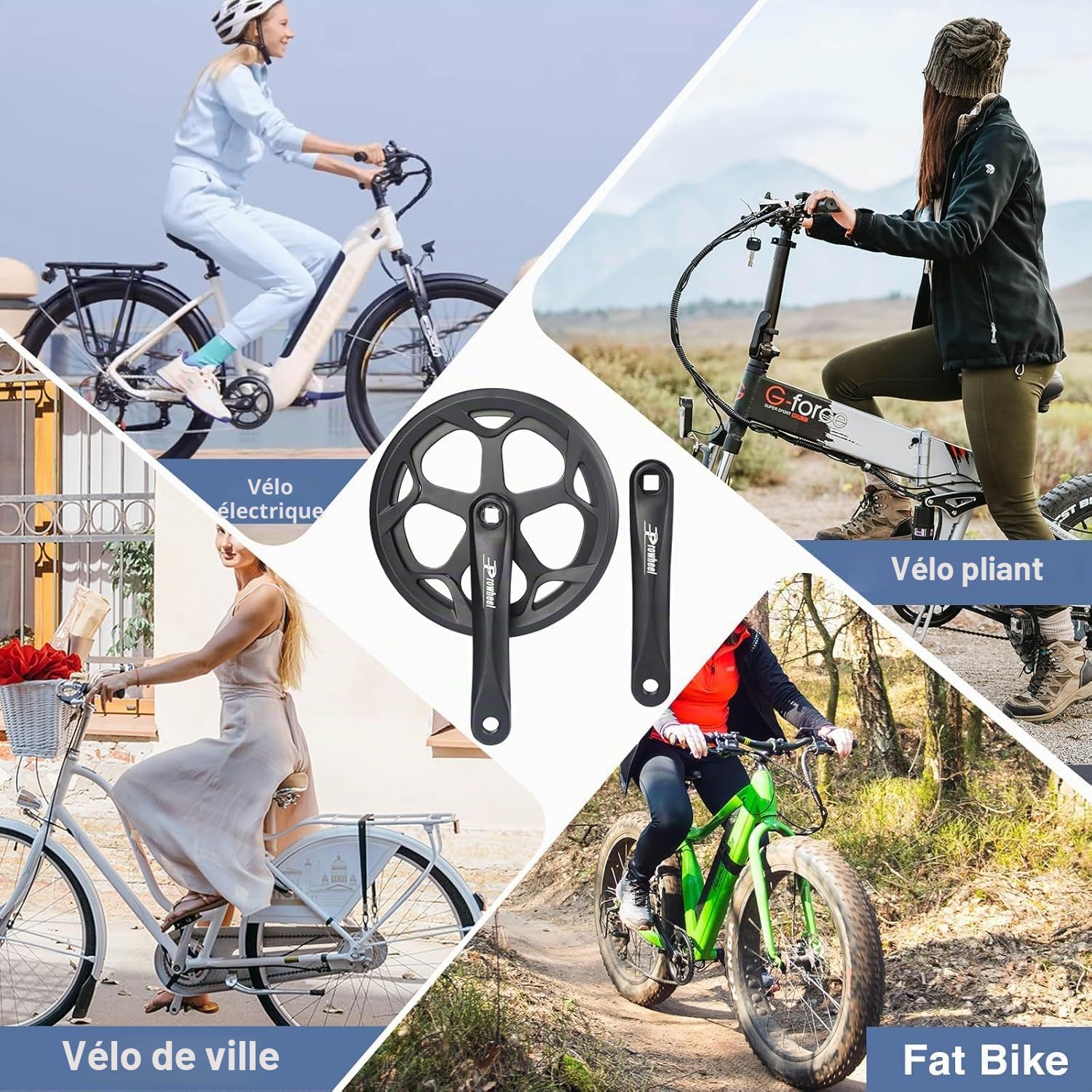 ZUKKA Prowheel Pédalier de vélo 46T en alliage d'aluminium de 170 mm pour vélo à une vitesse et 6/7/8 vitesses de ville, Fat Bike, vélo électrique, vélo pliant
