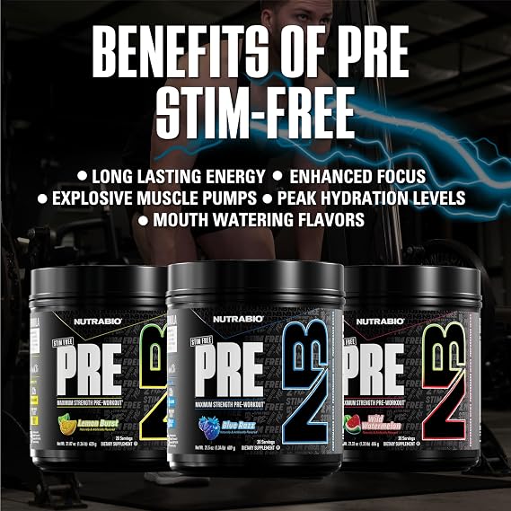 NutraBio STIM-Free PRE Workout for Men, NEW Non Stim Preworkout | Laser Focus, Extreme Pumps | Performance, Endurance | 10g Citrulline, Beta Alanine, Nitrates, Electrolytes - 20 Servings Blue Razz