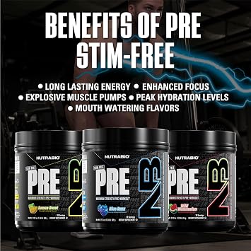 NutraBio STIM-Free PRE Workout for Men, NEW Non Stim Preworkout | Laser Focus, Extreme Pumps | Performance, Endurance | 10g Citrulline, Beta Alanine, Nitrates, Electrolytes - 20 Servings Blue Razz