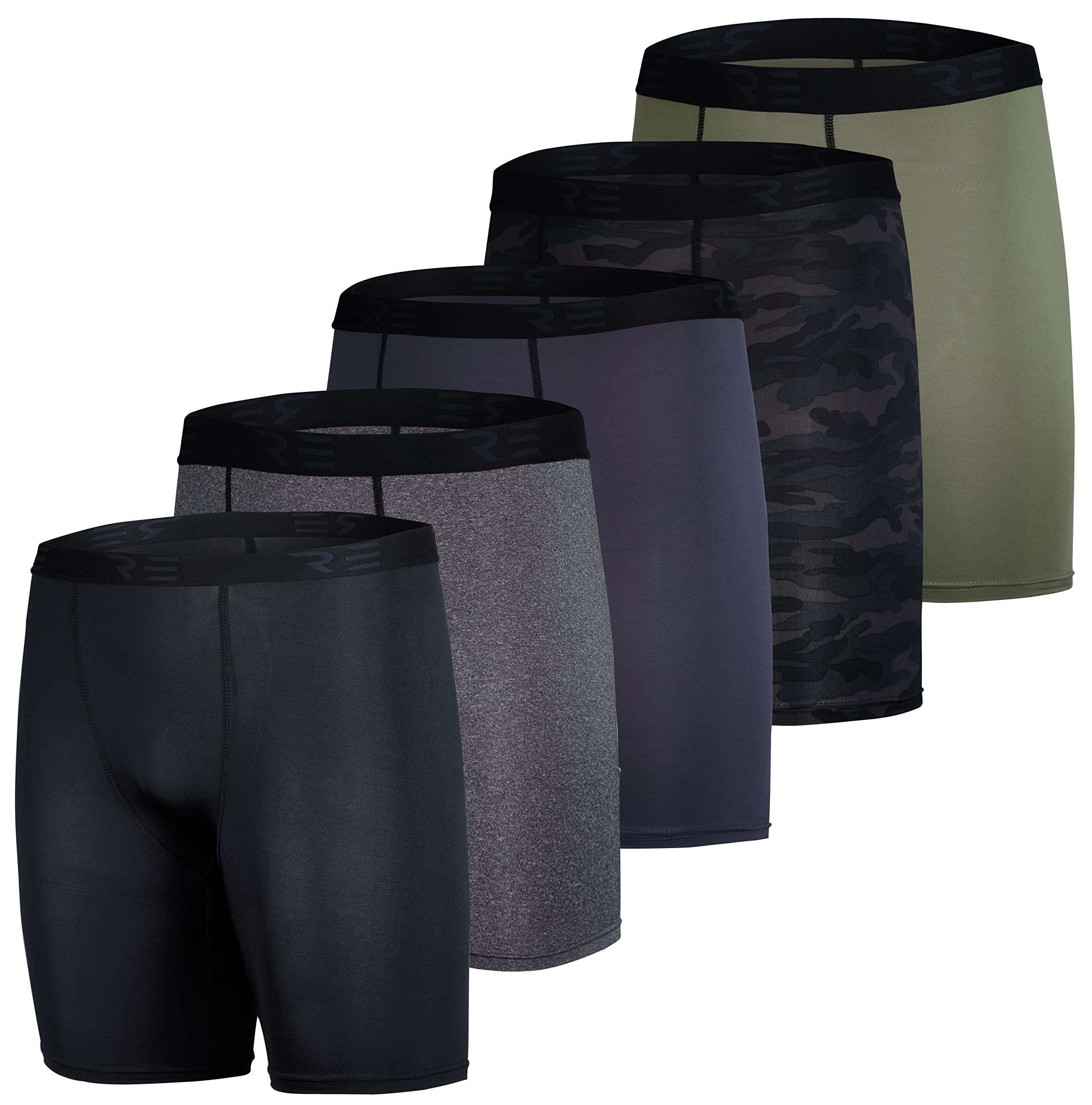 5 Pack: Men’s Compression Shorts - Quick Dry Performance Active Underwear (Available in Big & Tall)