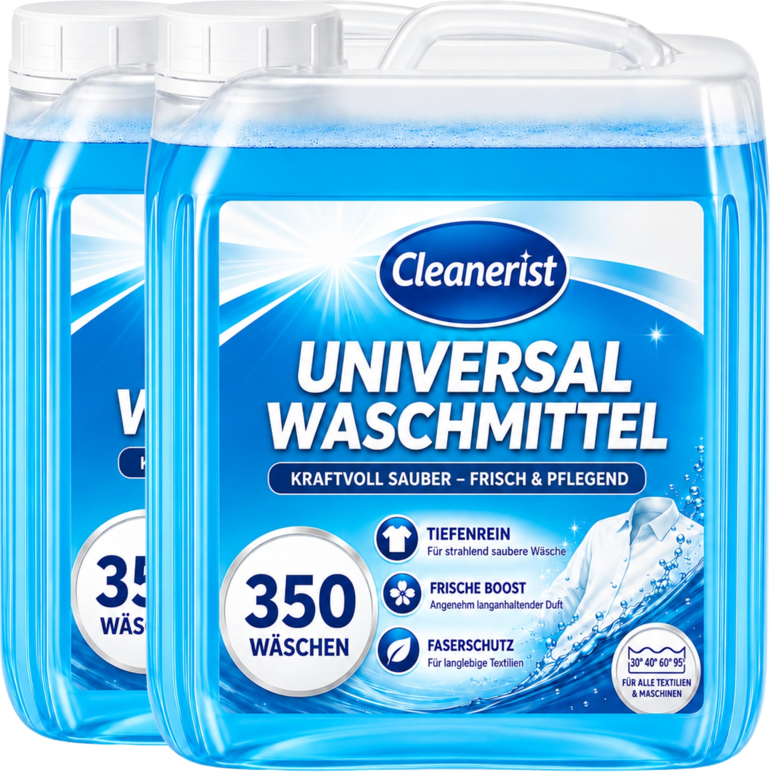 Cleanerist® Universal Waschmittel flüssig für 700 Wäschen - 2x 10l Flüssigwaschmittel Konzentrat für bunte, helle, dunkle Wäsche - XXL Vollwaschmittel mit Frischeduft für 20-95°C, statt Pods & Pulver