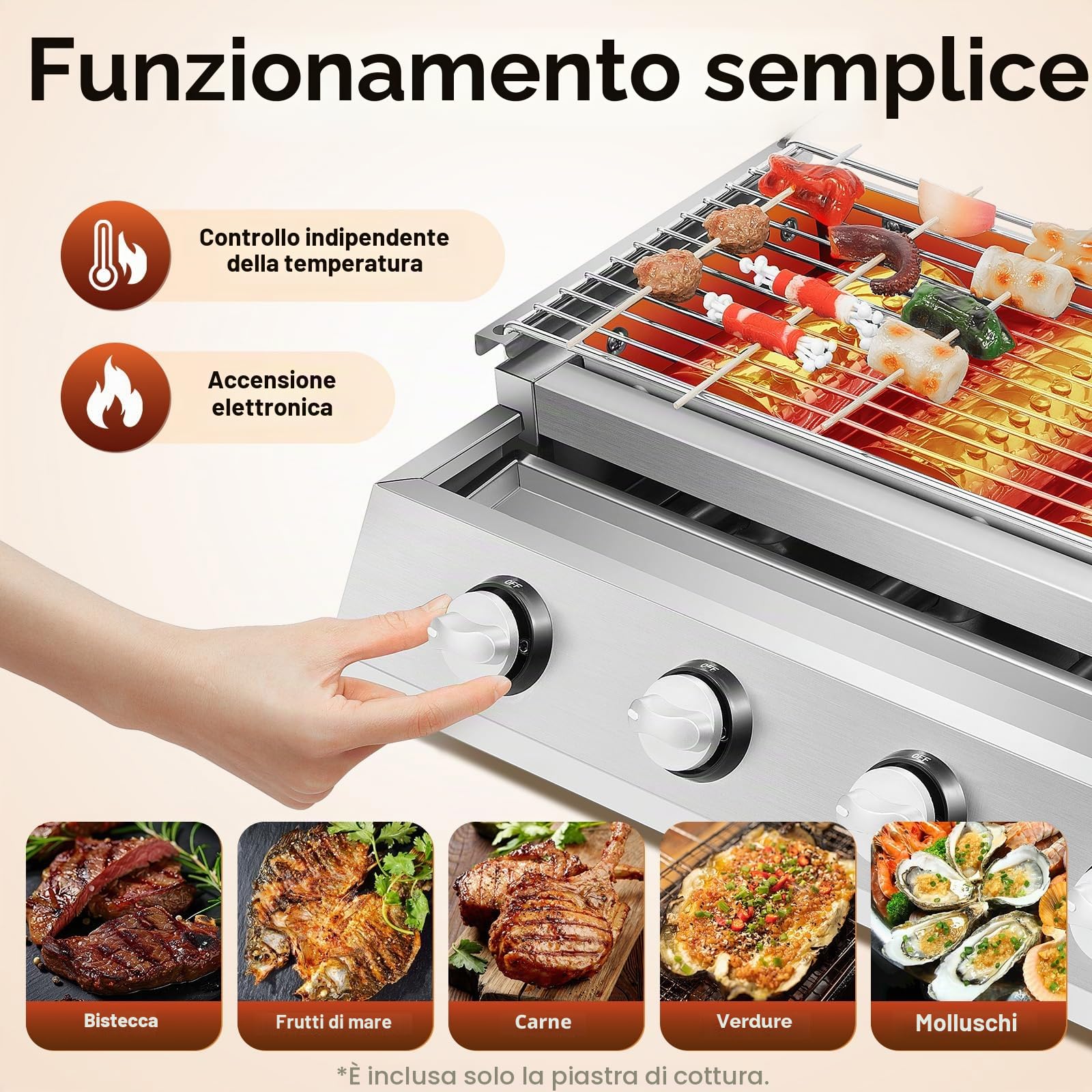 Barbecue a gas a 4 bruciatori, in acciaio inox, per Picnic, 57 x 39 x 17,5 cm