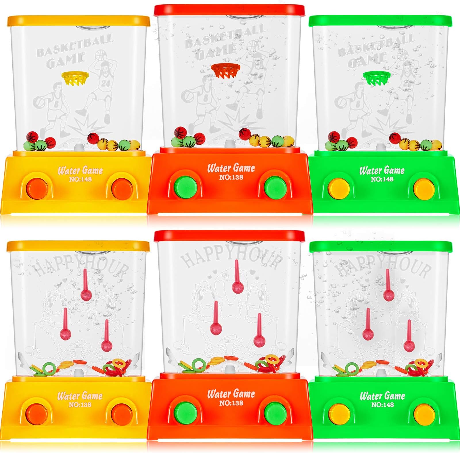 6 Pack Mini Water Ring Toss Game for Kids, Retro 80s 90s Handheld Water Toy, Easter Basket Stuffers Bulk, Birthday Party Favors, Classroom Prize Toy(Classic Style)