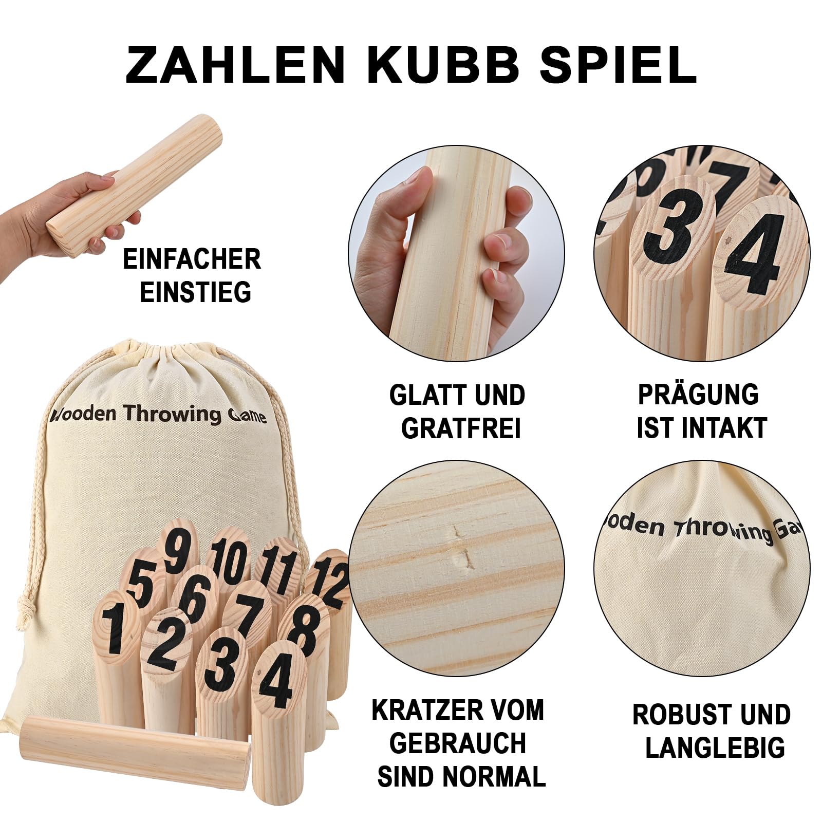 GOLDGE Kubb Jeu Viking Chiffres Jeu d'échecs Viking Jeu de lancer Jeu en bois Jeu d'échecs Viking pour enfants et adultes Jeux d'extérieur