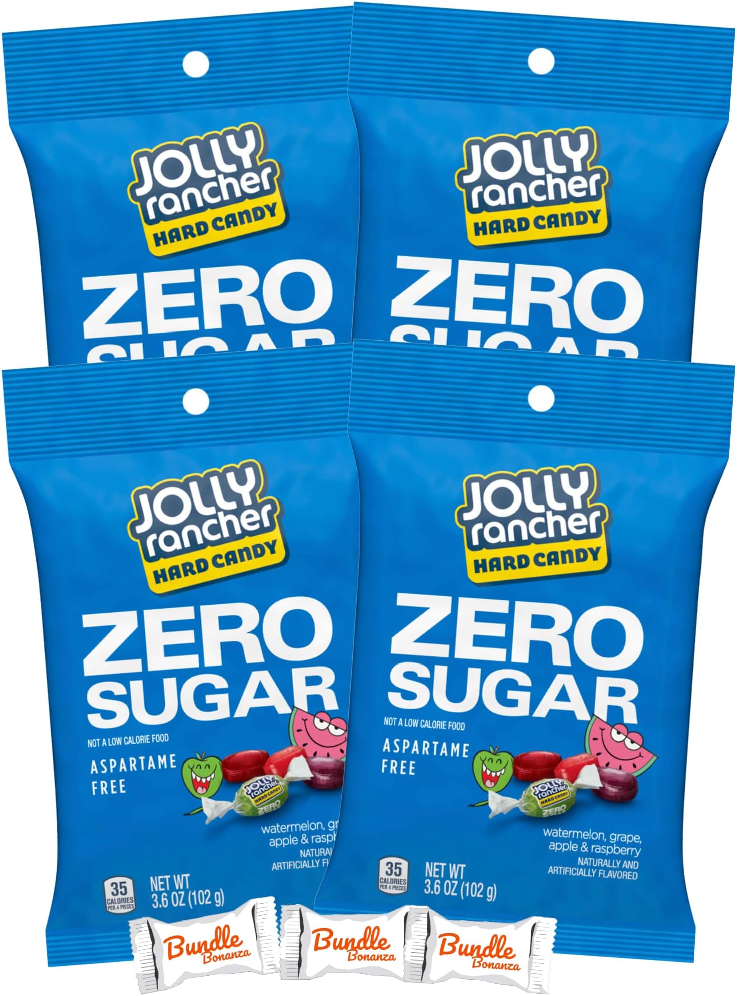 Jolly Rancher ZERO SUGAR Assorted SUGAR FREE Candy, 3.6oz (4 Pack) W/Bundle Bonanza Candy