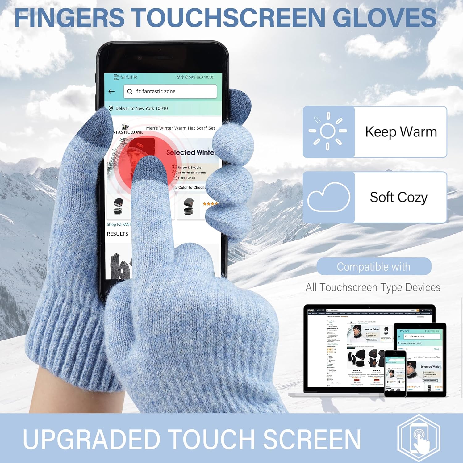 FZ FANTASTIC ZONE Womens Winter Warm Touchscreen Gloves Thermal Knit Cold Weather Gloves for Women - Image 3