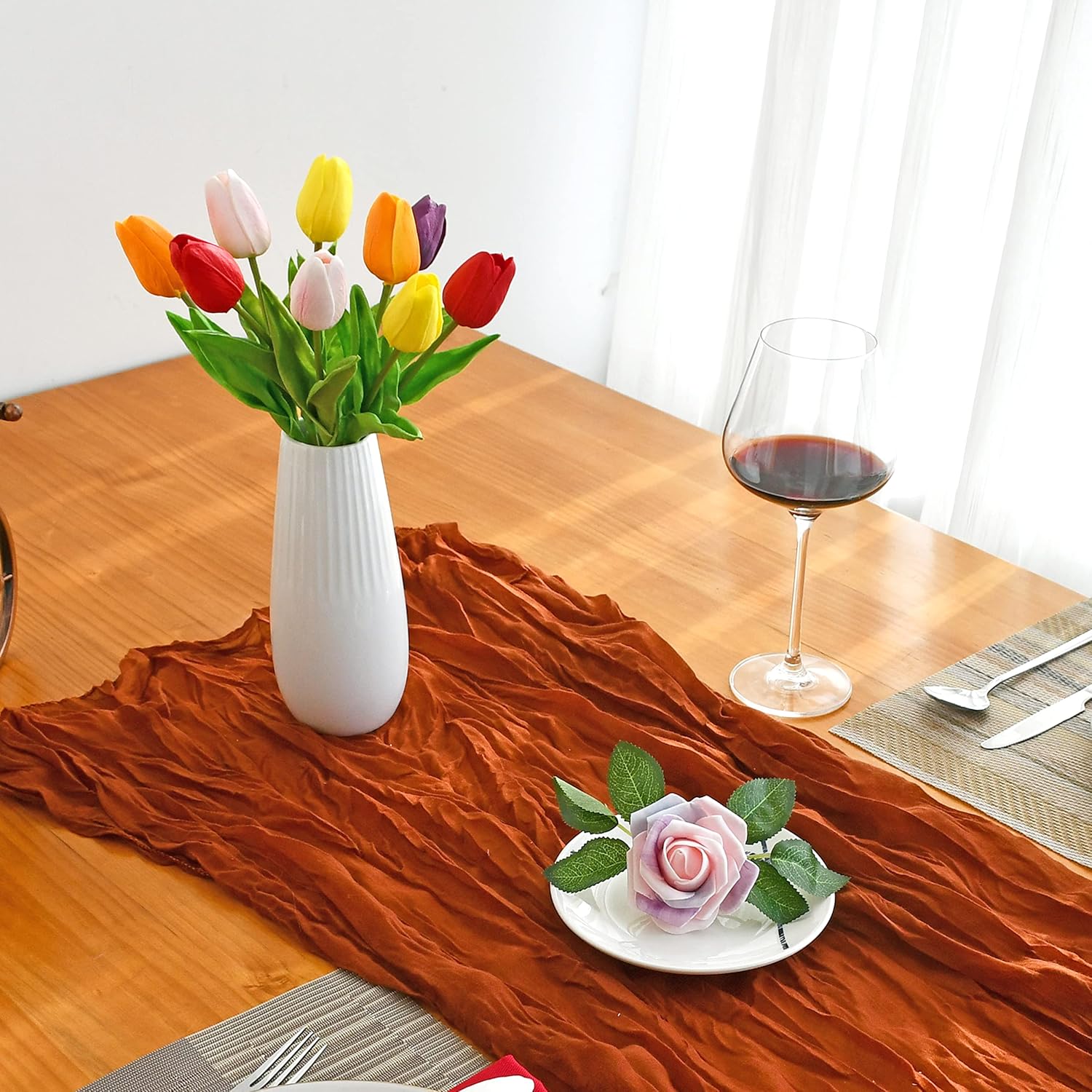 Mandy's Artificial Tulips 20 Stems Multicolor PU Faux Flowers for Valentine's Day and Easter Decorations Wedding Home Decor 13.5 Inch - Image 3