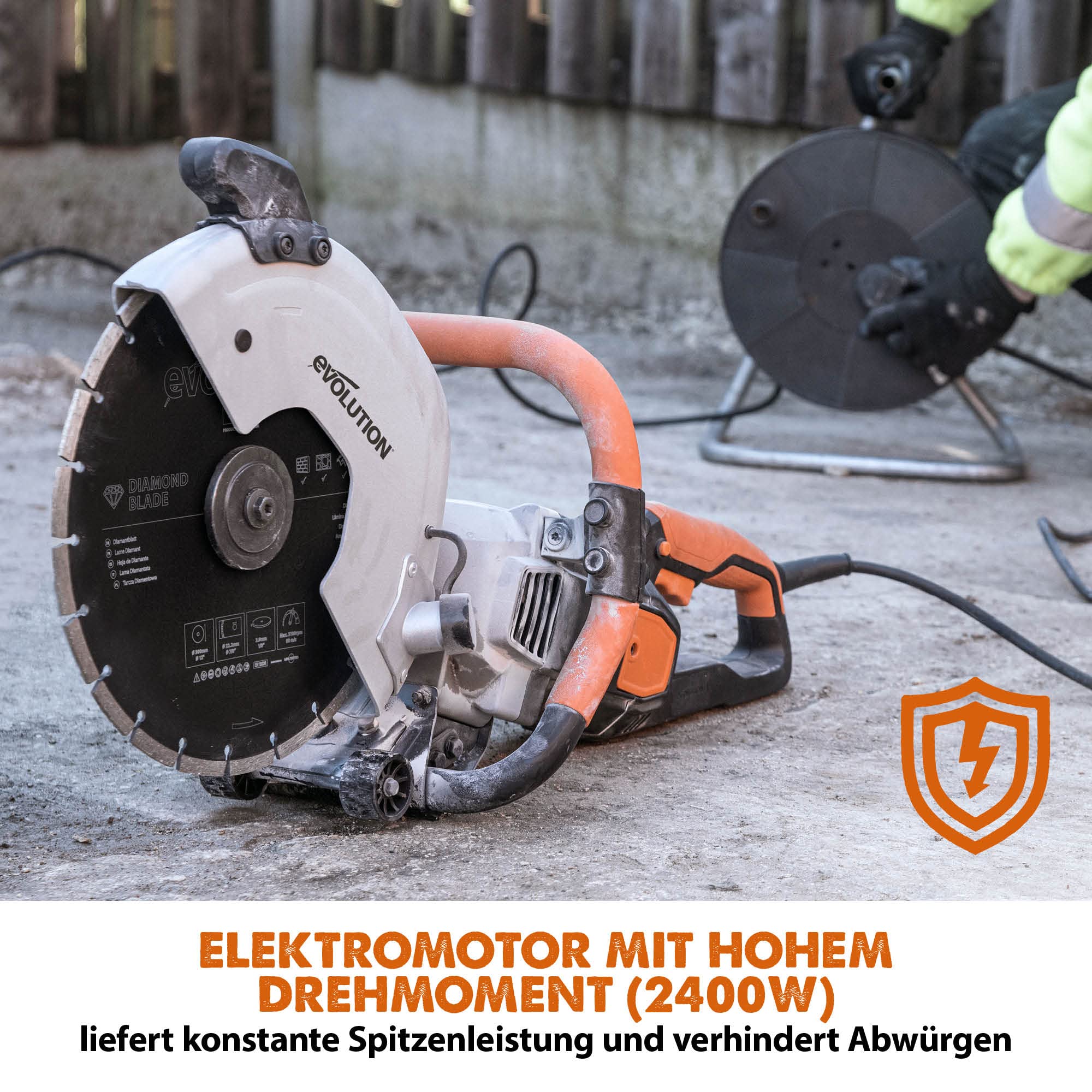 Evolution R300DCT Betonsäge Elektrische Steinsäge 2400W Steinschneidemaschine Trennjäger 300 mm Sägeblatt Diamantblatt Trennscheibe, 115 mm Schnitttiefe, schneidet Mauerwerk Gehwegplatten Beton