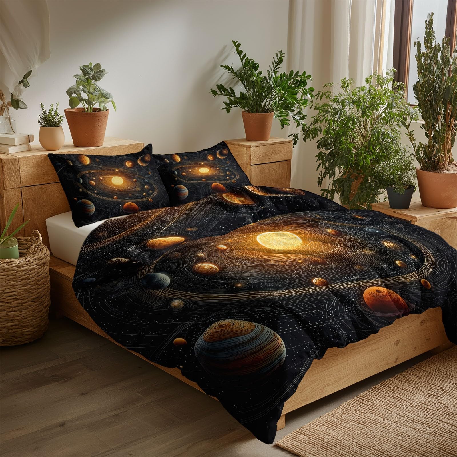 Genérico Juego de Funda Nórdica 150 x 220 cm Reversible Sistema Solar de Fantasía Estrellas Espirales 3 Piezas, Negro Tinta Suave y Transpirable Funda Nórdica, para Niños, Jóvenes y Adultos