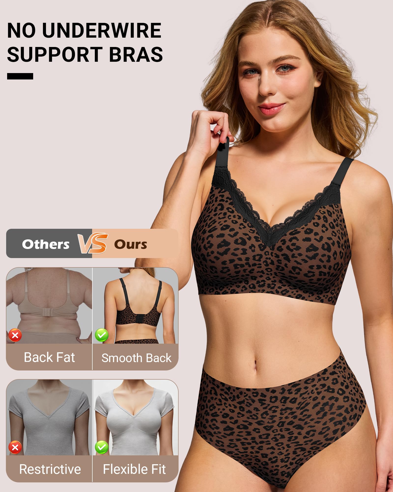 HORISUN Reggiseno senza fili in pizzo gelatina da donna, bralette senza