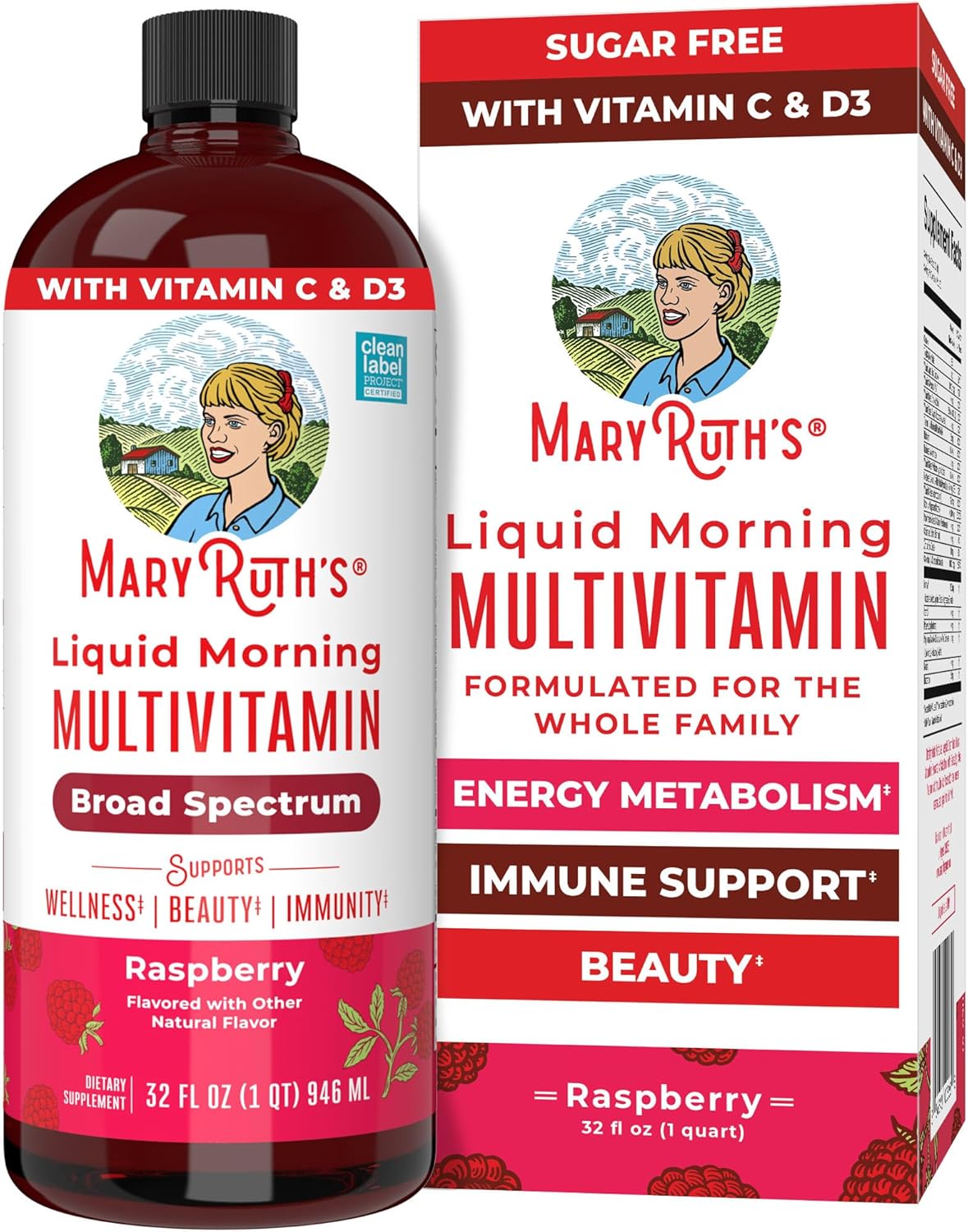 MaryRuth Organics Liquid Morning Multivitamin for Women, Men &amp; Kids | Vitamin A C D E B6 B12 Biotin Zinc | Beauty | Vegan | Non-GMO | Gluten Free | 32 Servings