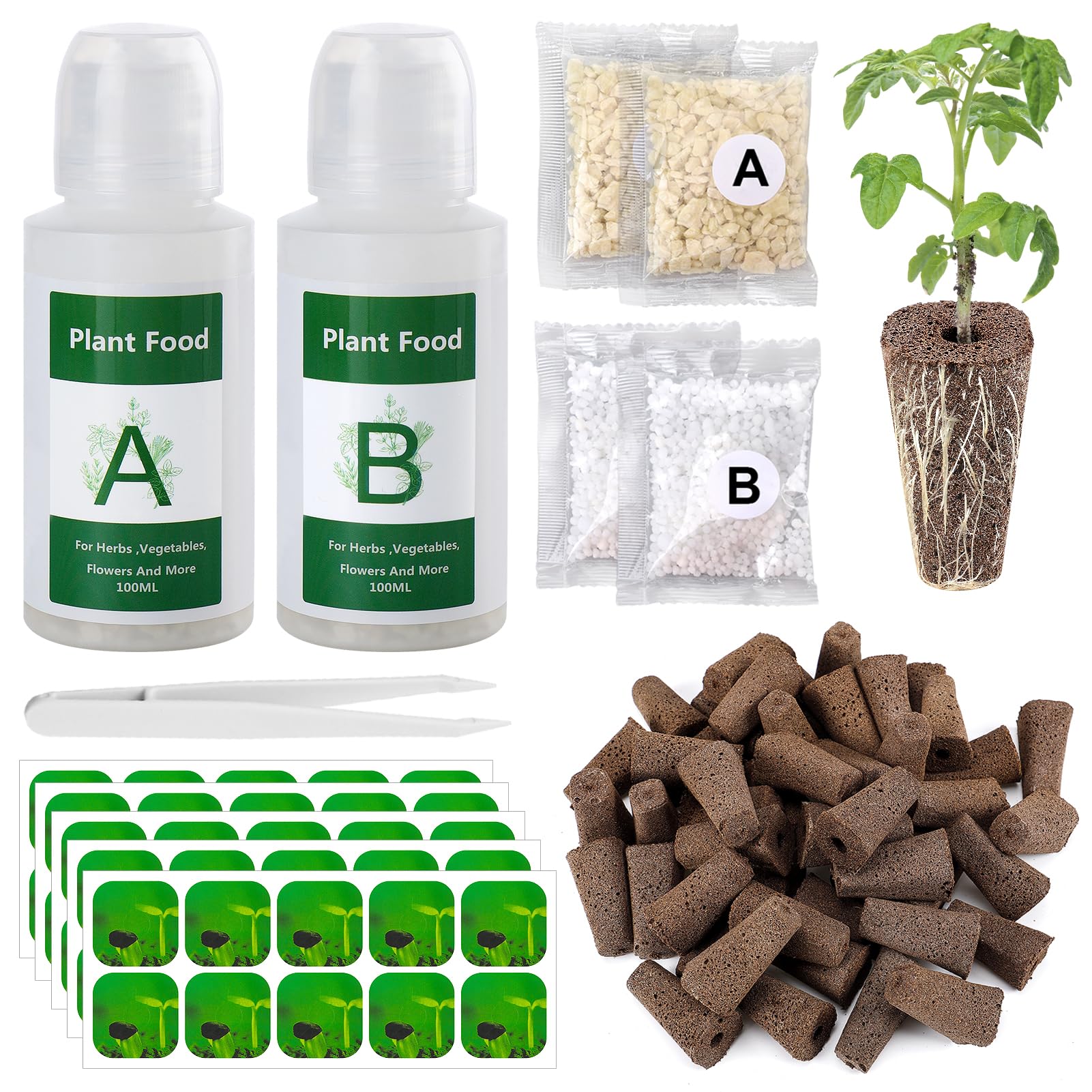 Hydroponics Pods Kit for IDOO, 50 Pcs Square Seed Grow Sponges with A&B Solid Plant Food, Compatible with Hydroponics Growing Plants System Supplies for QYO/LYKO/ZUAIAI